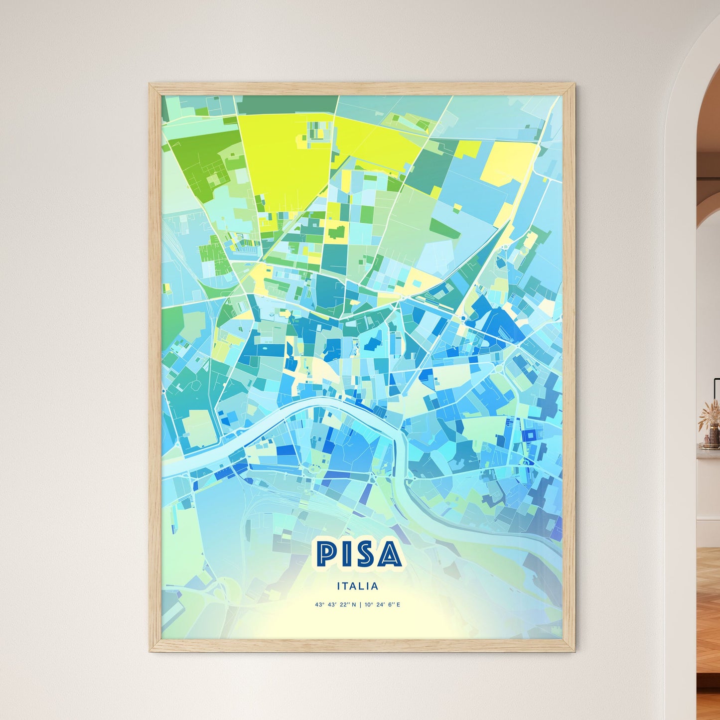 Colorful Pisa Italy Fine Art Map Cool Blue