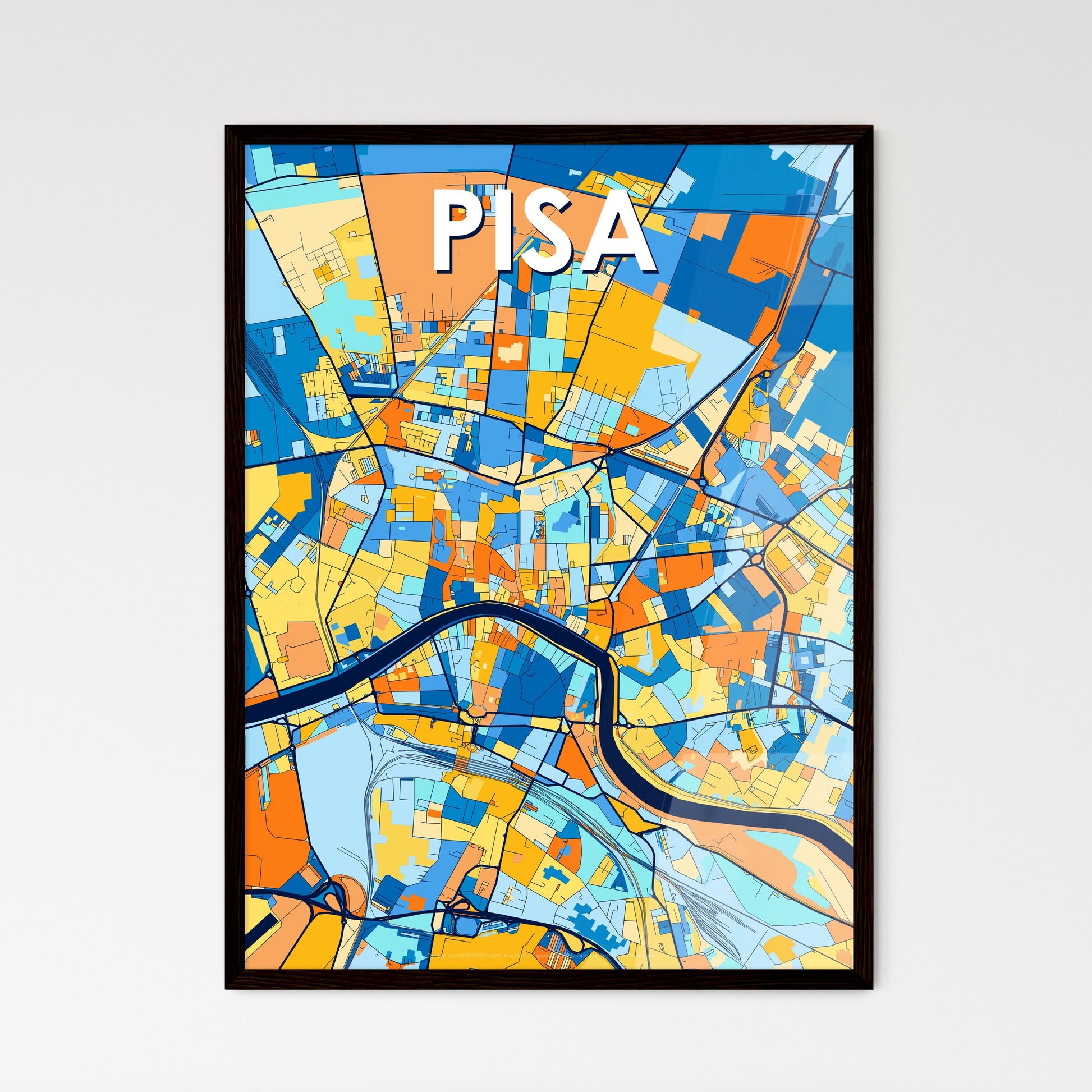 PISA ITALY Vibrant Colorful Art Map Poster Blue Orange