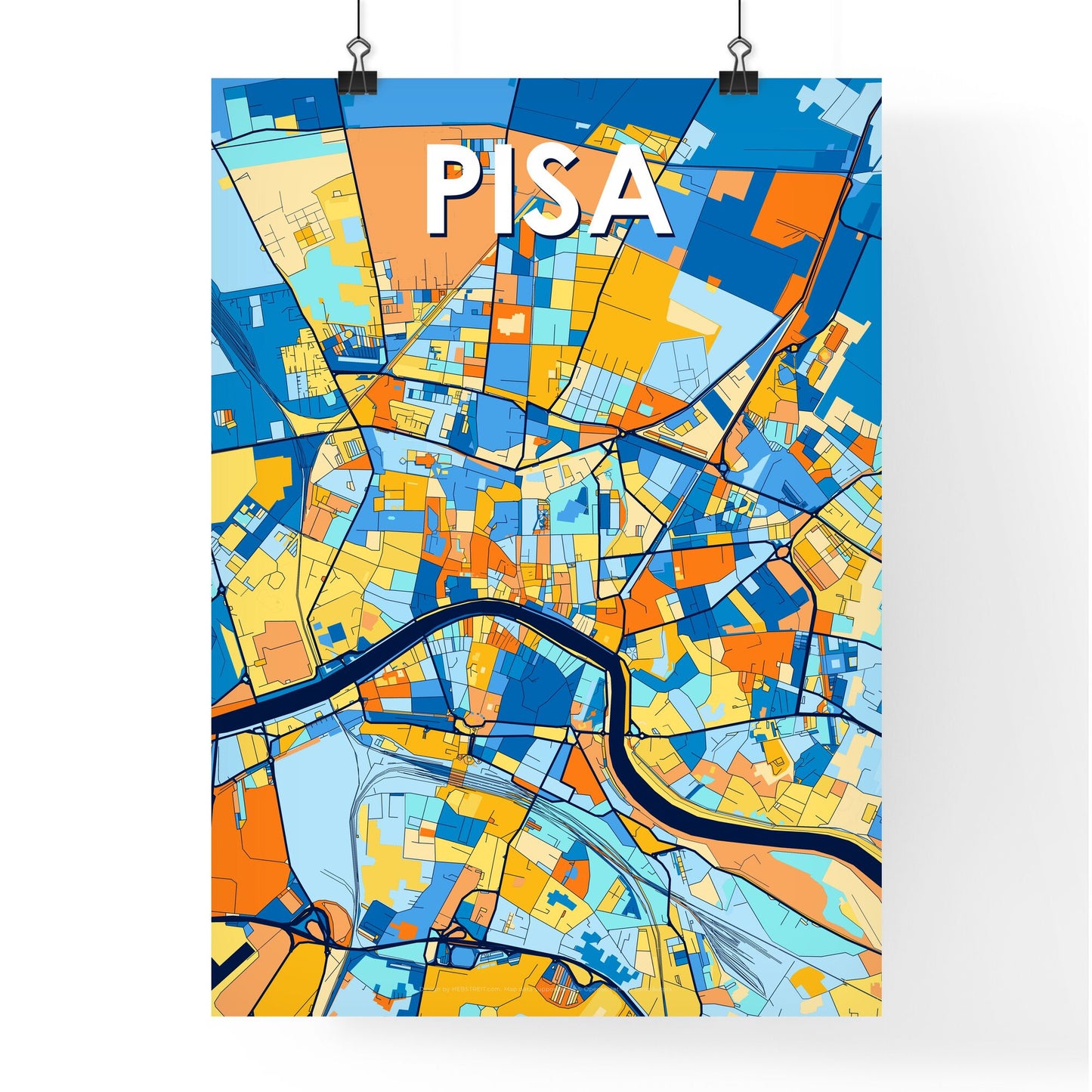 PISA ITALY Vibrant Colorful Art Map Poster Blue Orange