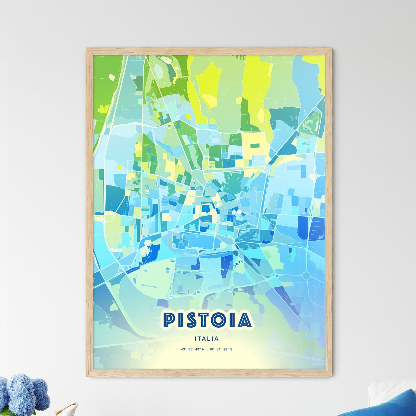 Colorful Pistoia Italy Fine Art Map Cool Blue
