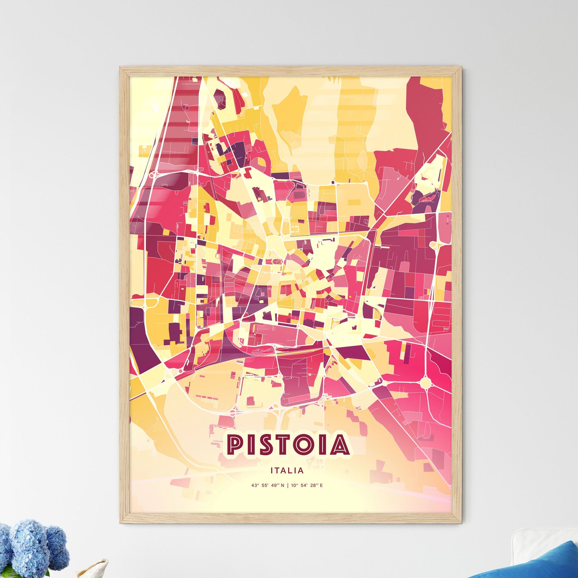 Colorful Pistoia Italy Fine Art Map Hot Red