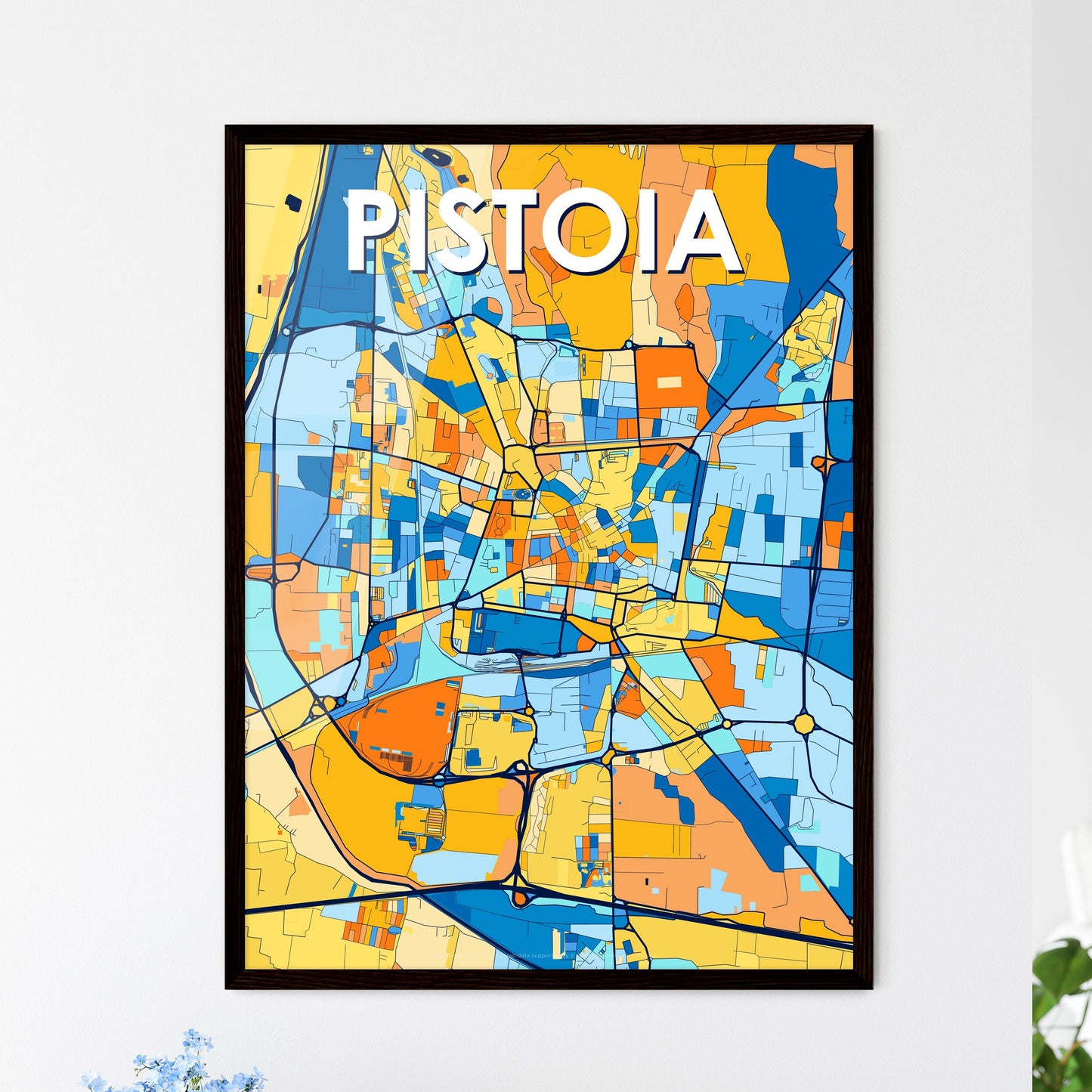 PISTOIA ITALY Vibrant Colorful Art Map Poster Blue Orange