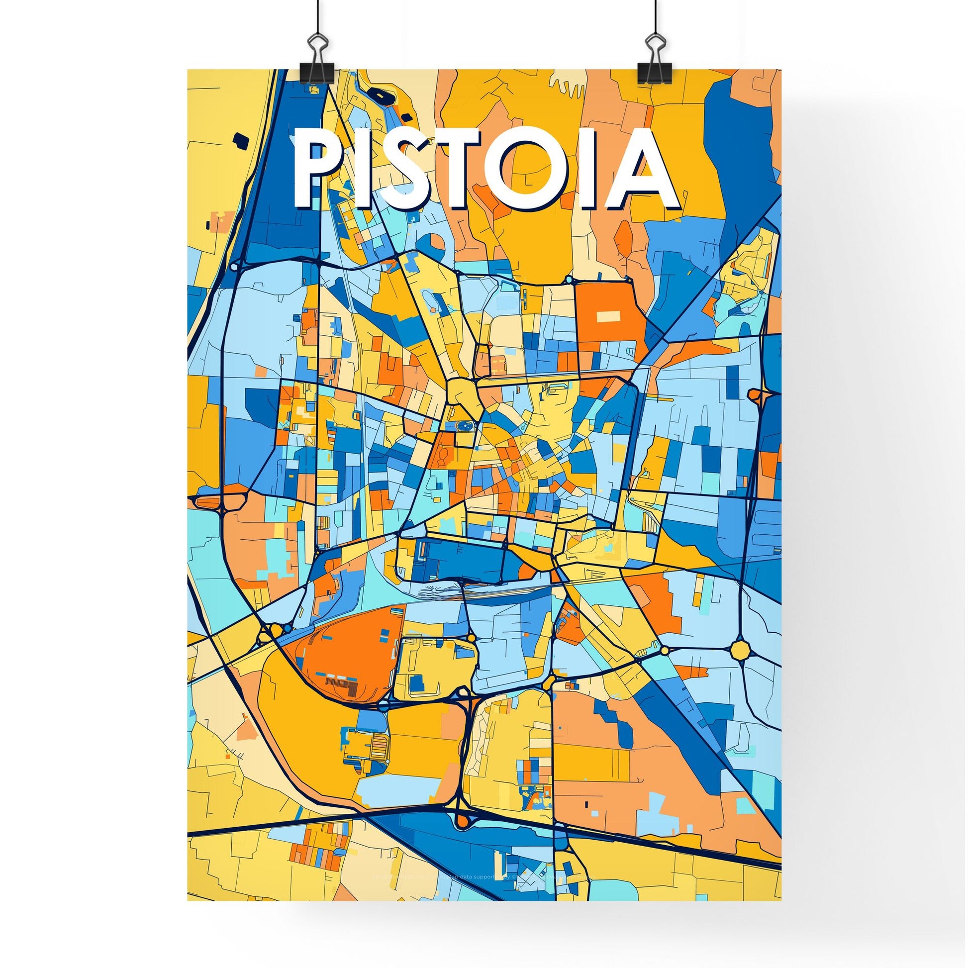 PISTOIA ITALY Vibrant Colorful Art Map Poster Blue Orange