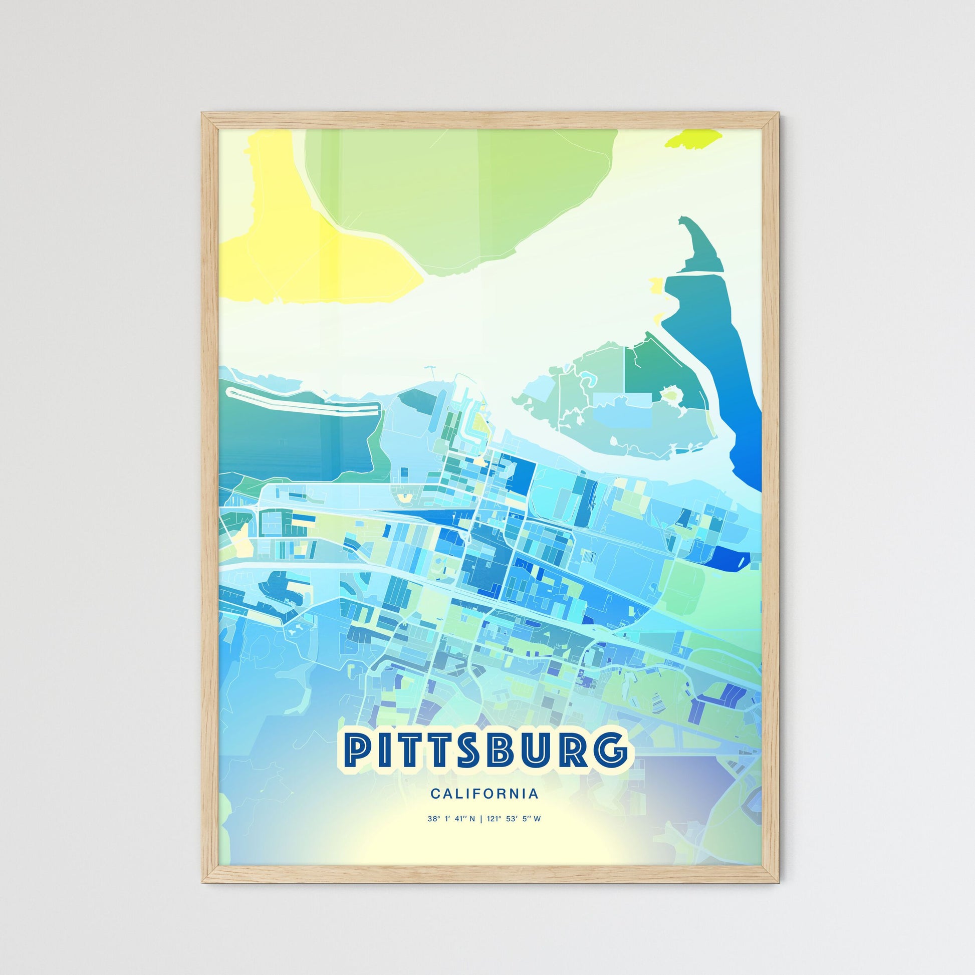 Colorful Pittsburg California Fine Art Map Cool Blue