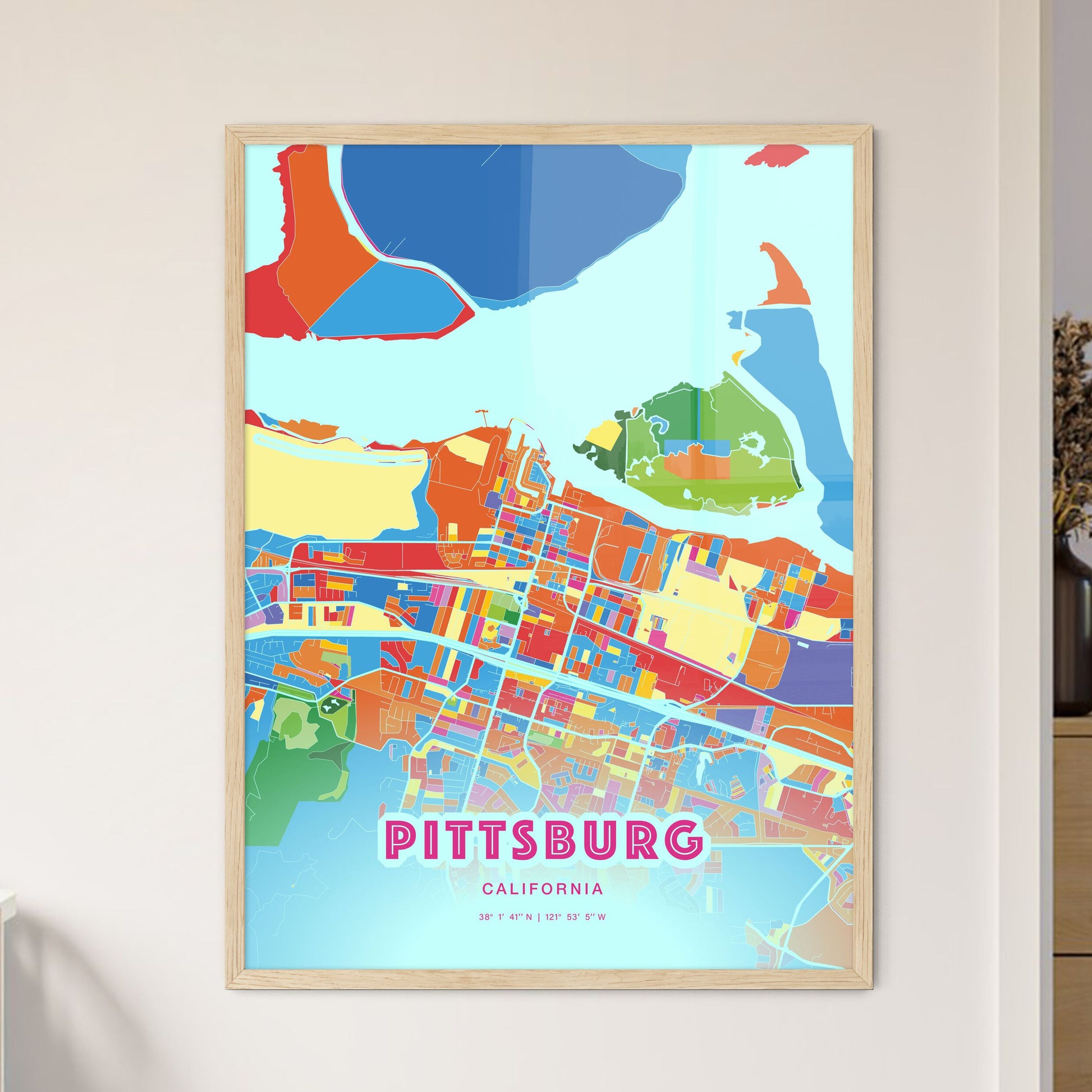 Colorful Pittsburg California Fine Art Map Crazy Colors