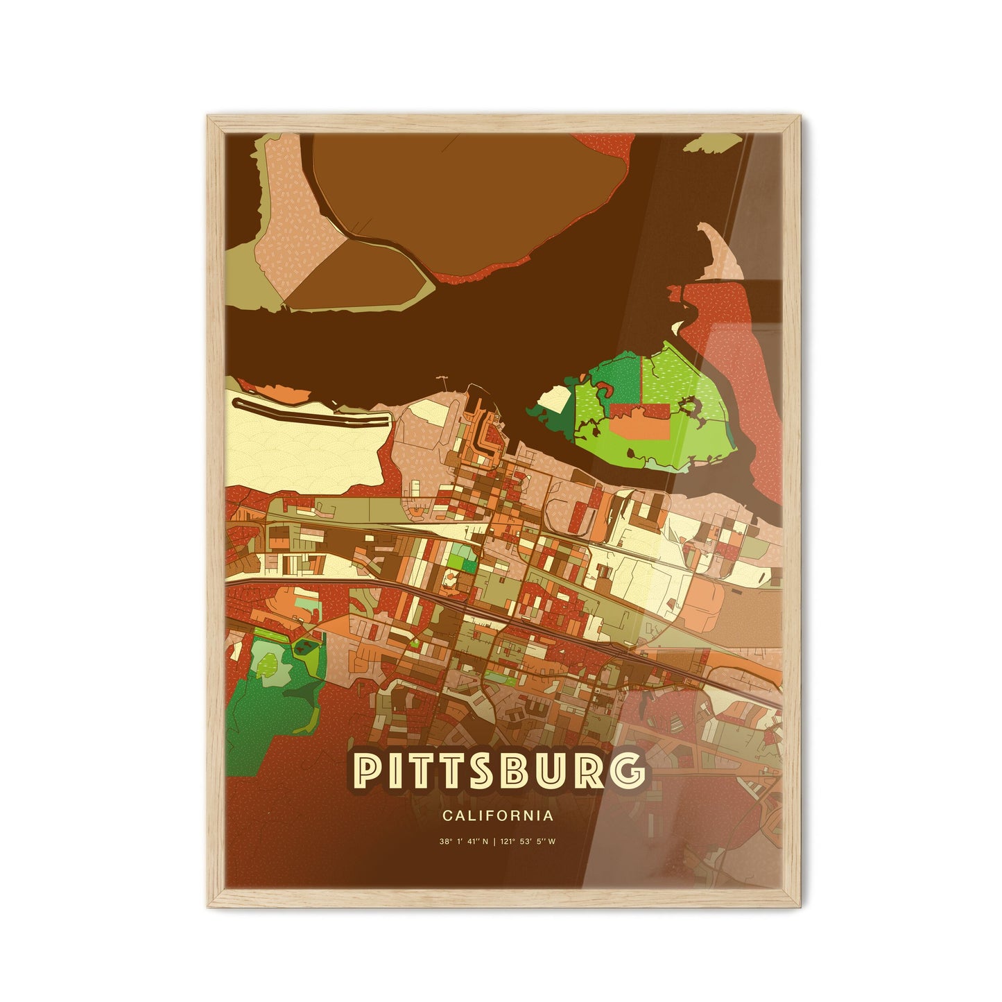 Colorful Pittsburg California Fine Art Map Farmhouse
