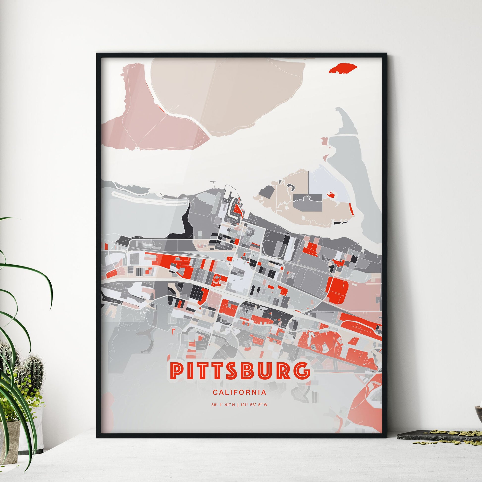 Colorful Pittsburg California Fine Art Map Modern Expressive