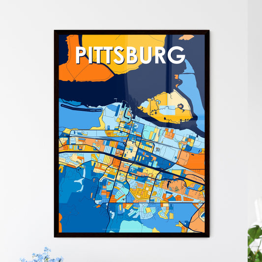 PITTSBURG CALIFORNIA Vibrant Colorful Art Map Poster Blue Orange