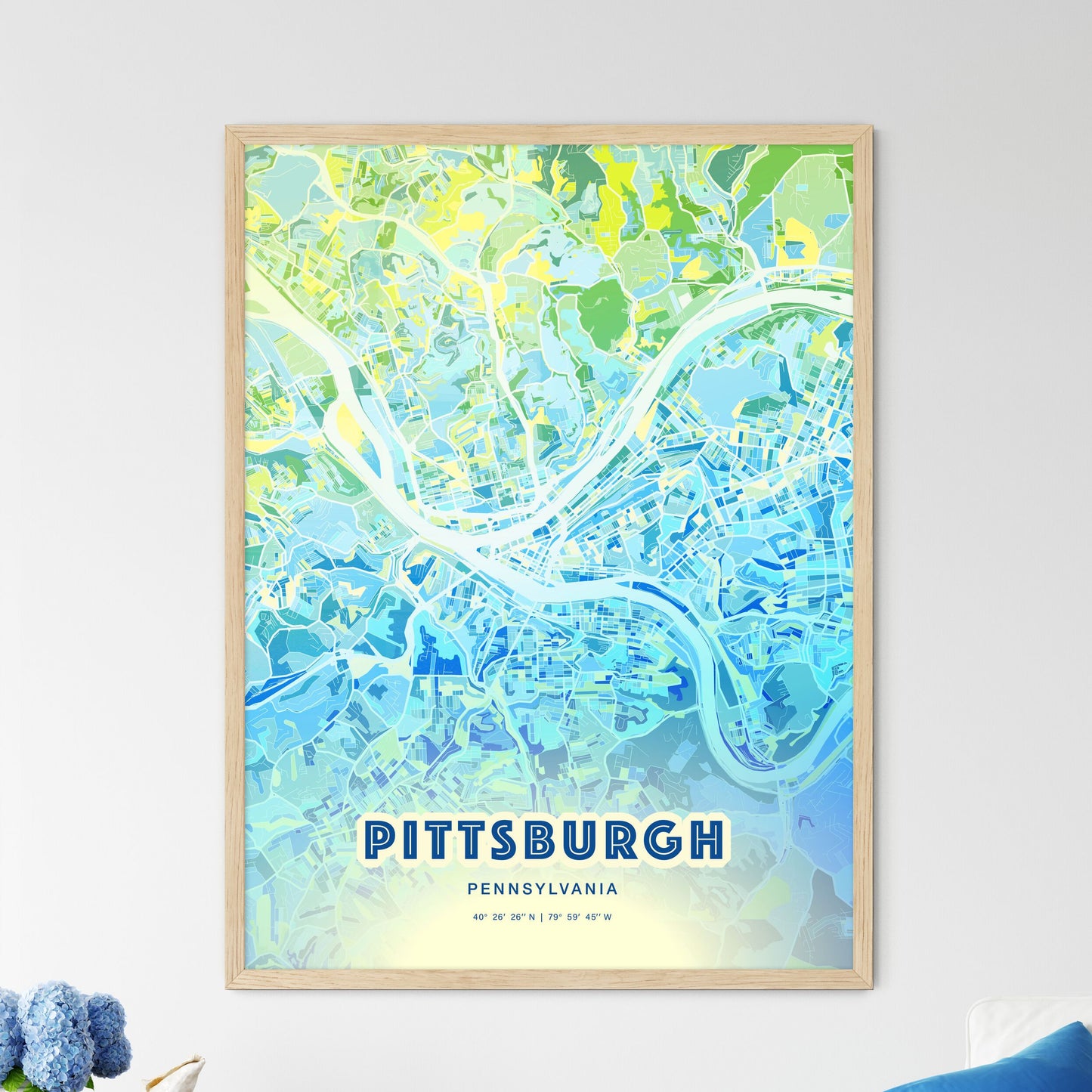 Colorful Pittsburgh Pennsylvania Fine Art Map Cool Blue