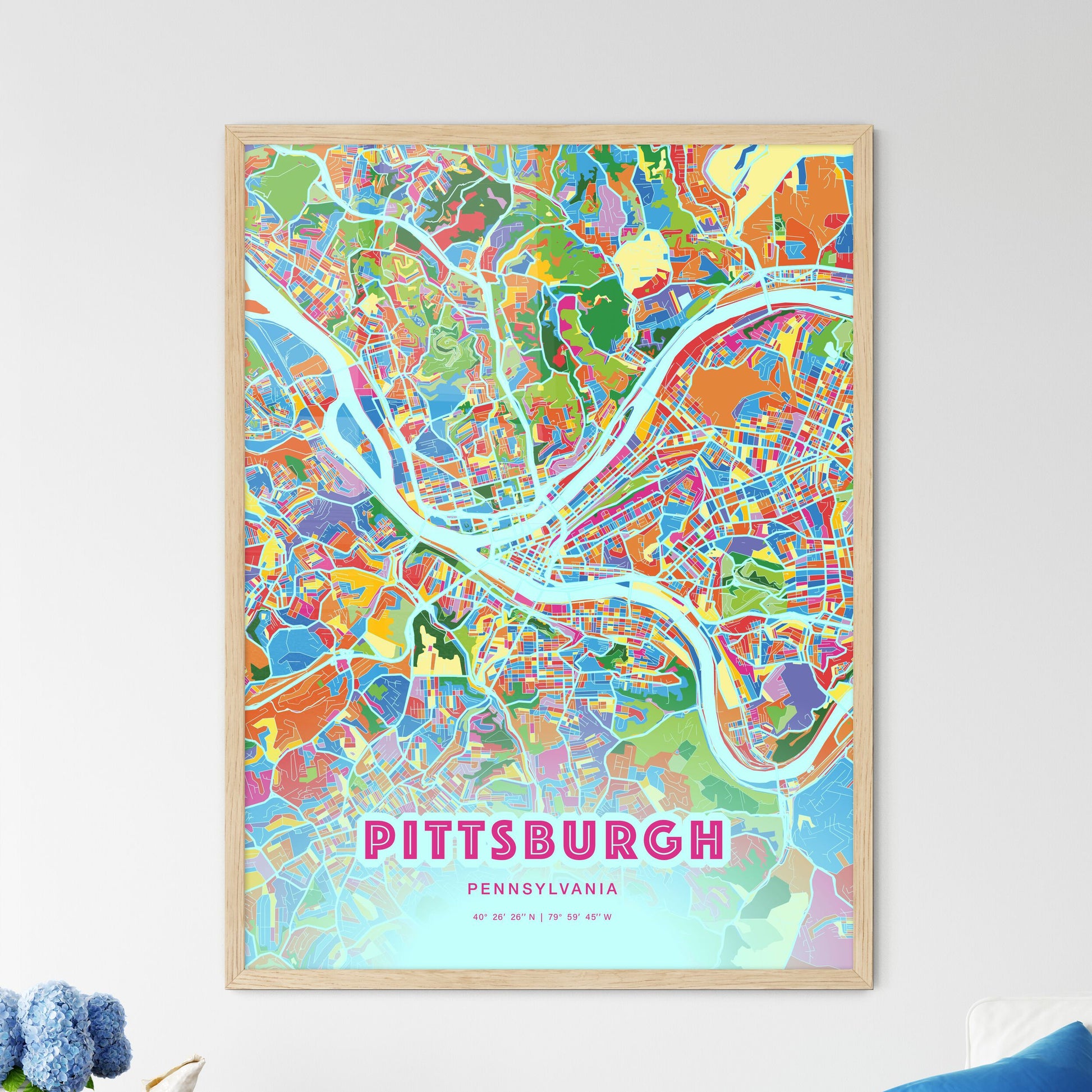 Colorful Pittsburgh Pennsylvania Fine Art Map Crazy Colors