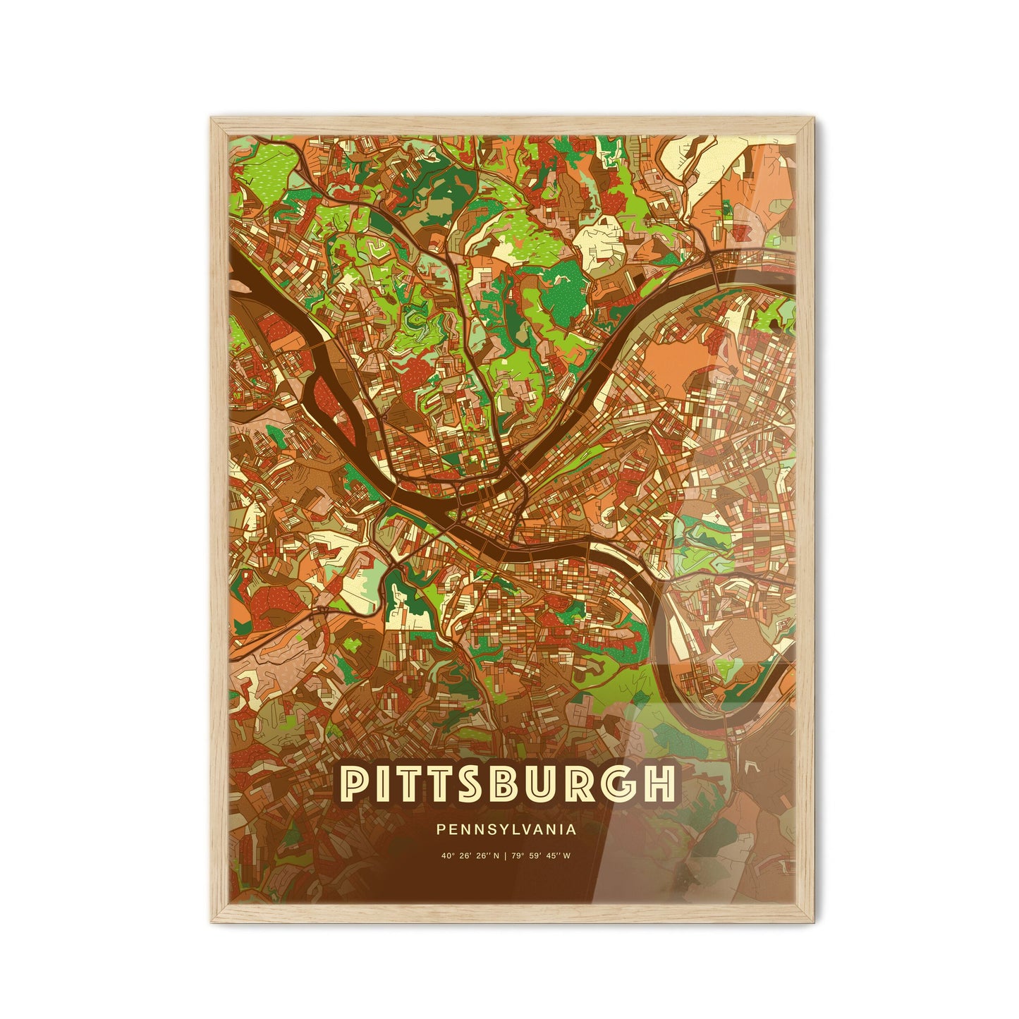 Colorful Pittsburgh Pennsylvania Fine Art Map Farmhouse