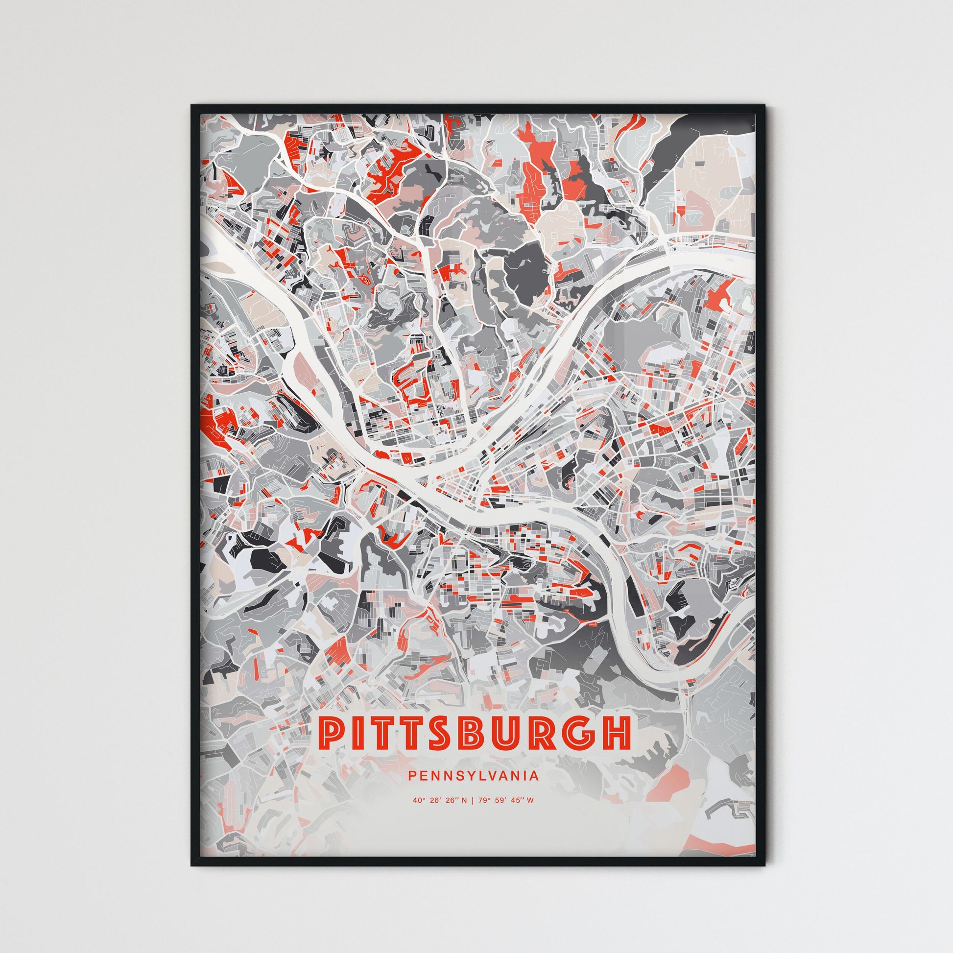 Colorful Pittsburgh Pennsylvania Fine Art Map Modern Expressive