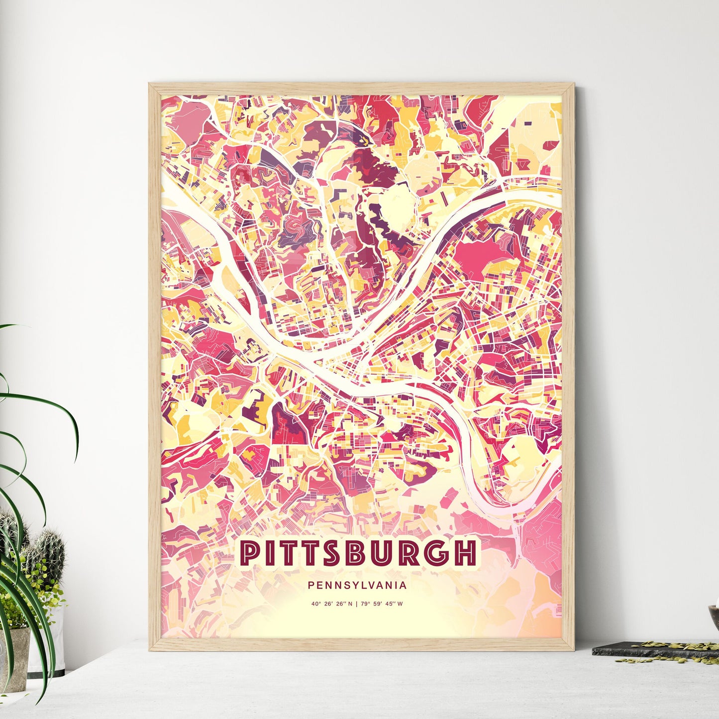 Colorful Pittsburgh Pennsylvania Fine Art Map Hot Red