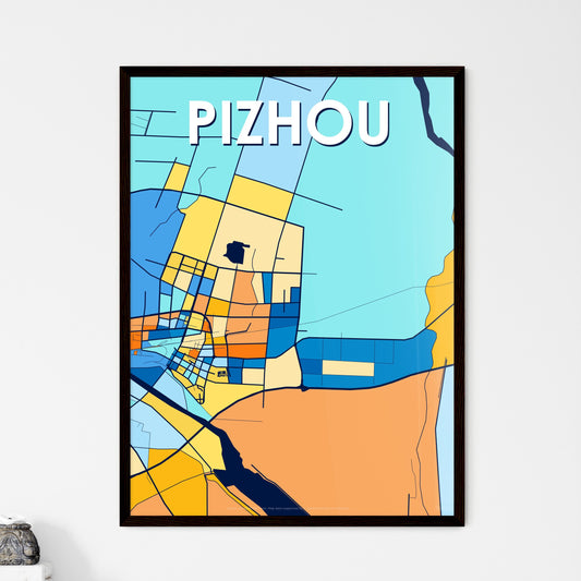 PIZHOU CHINA Vibrant Colorful Art Map Poster Blue Orange