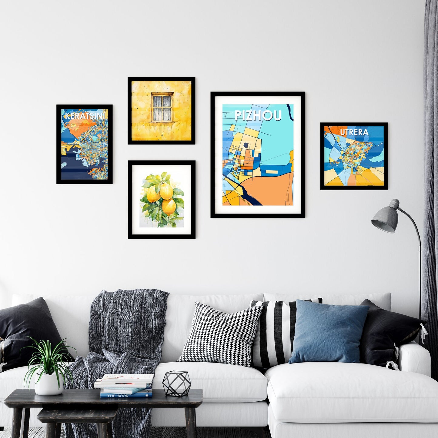 PIZHOU CHINA Vibrant Colorful Art Map Poster Blue Orange