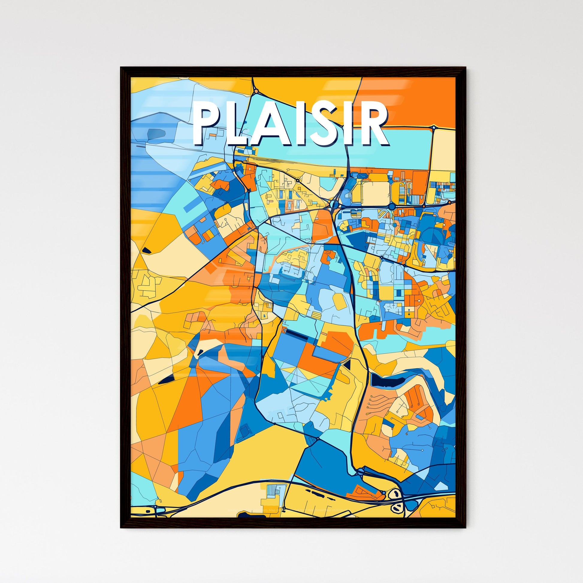 PLAISIR FRANCE Vibrant Colorful Art Map Poster Blue Orange