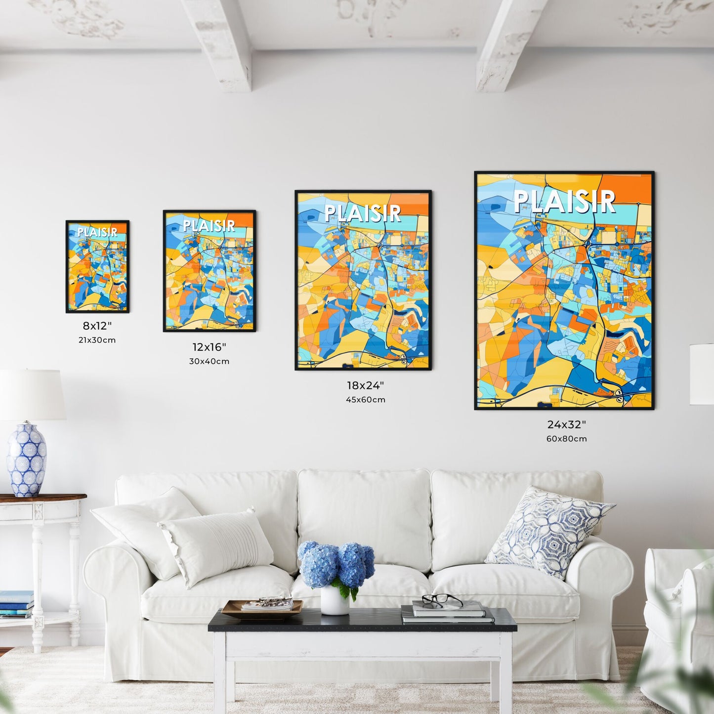 PLAISIR FRANCE Vibrant Colorful Art Map Poster Blue Orange