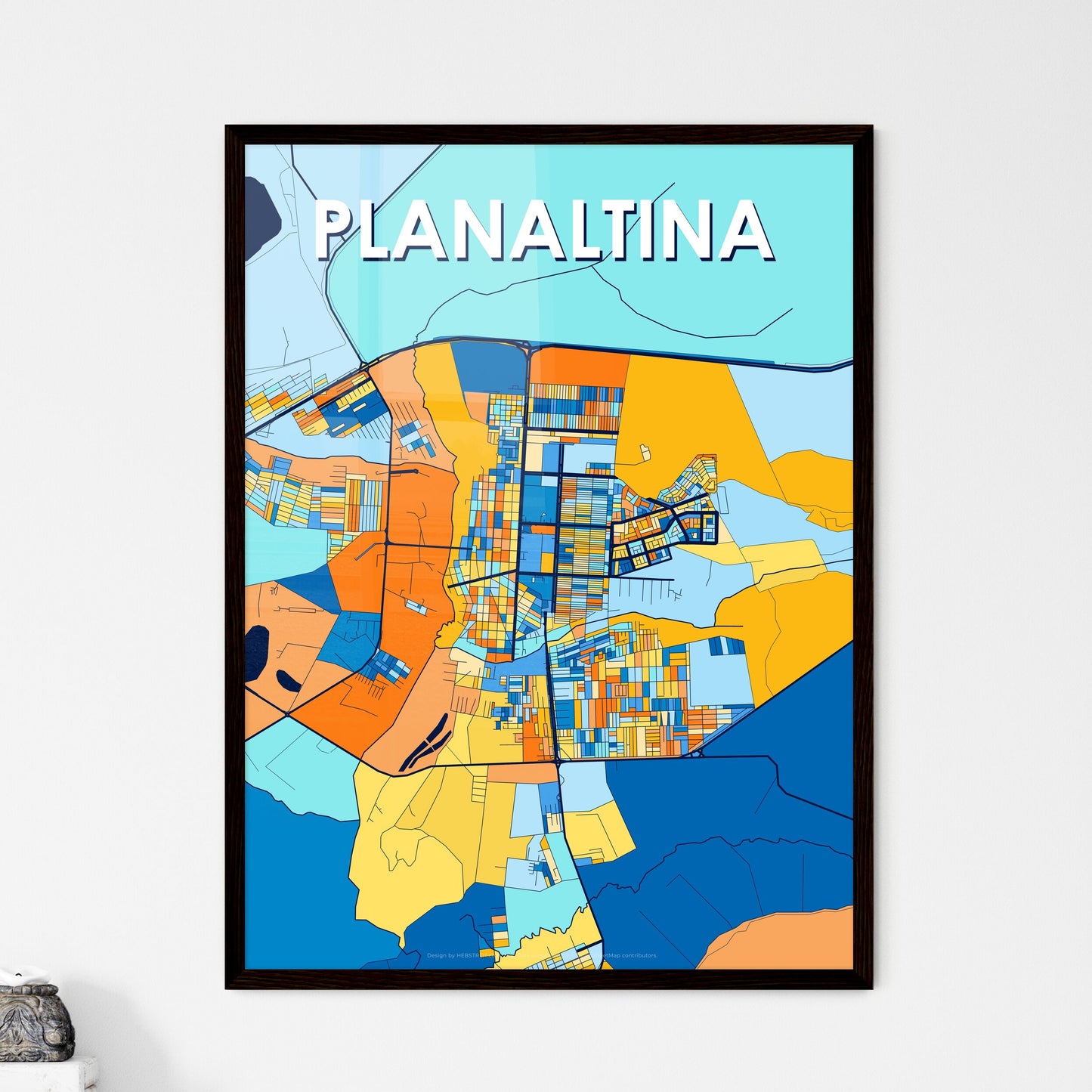 PLANALTINA BRAZIL Vibrant Colorful Art Map Poster Blue Orange