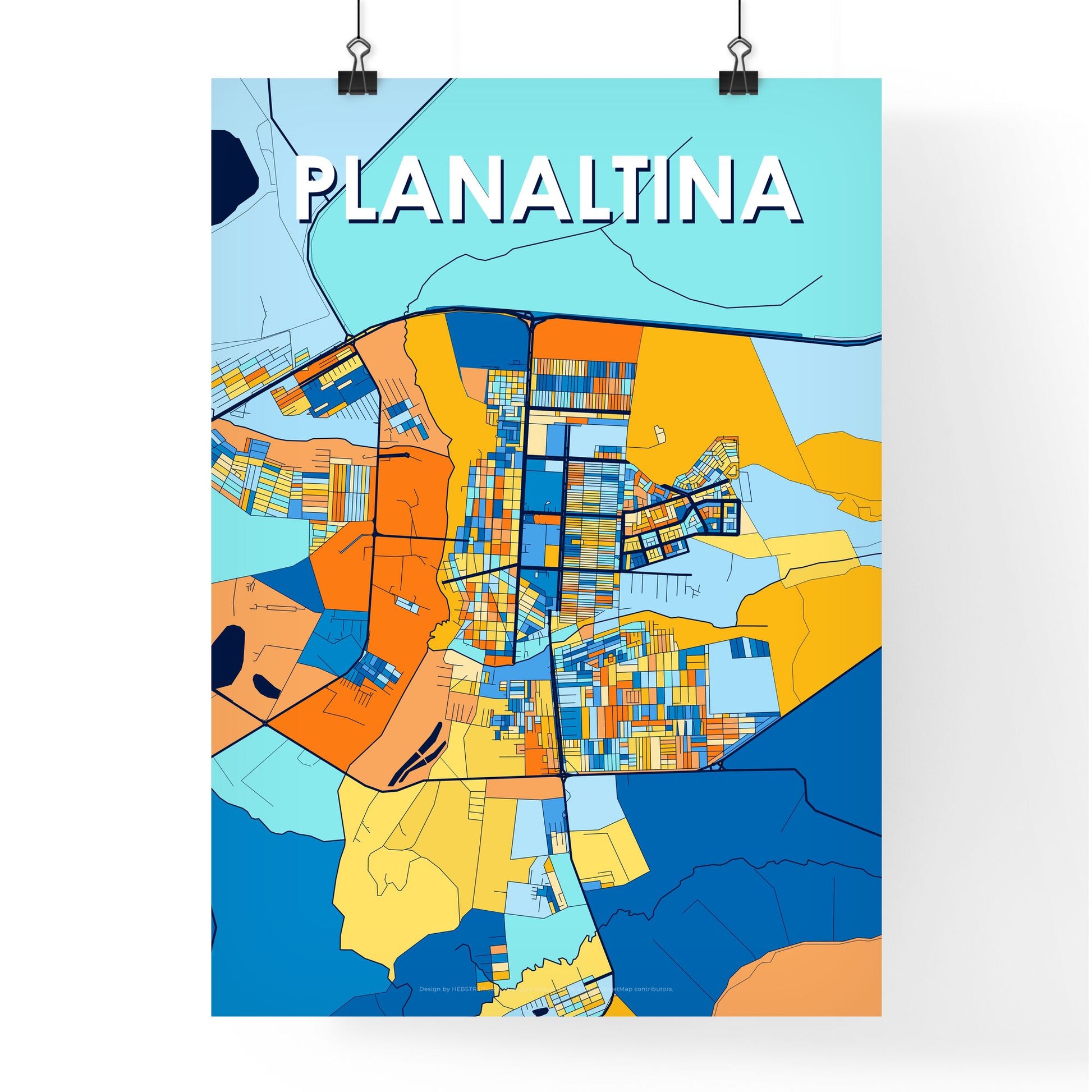 PLANALTINA BRAZIL Vibrant Colorful Art Map Poster Blue Orange