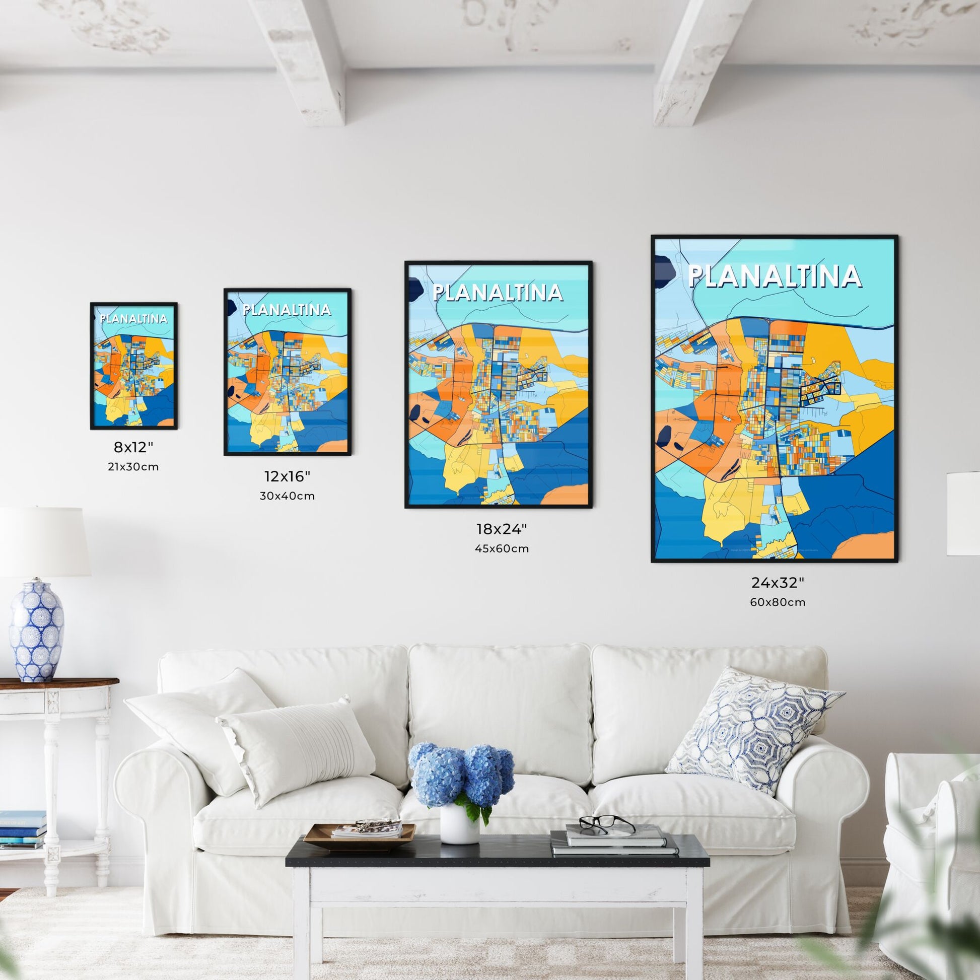 PLANALTINA BRAZIL Vibrant Colorful Art Map Poster Blue Orange