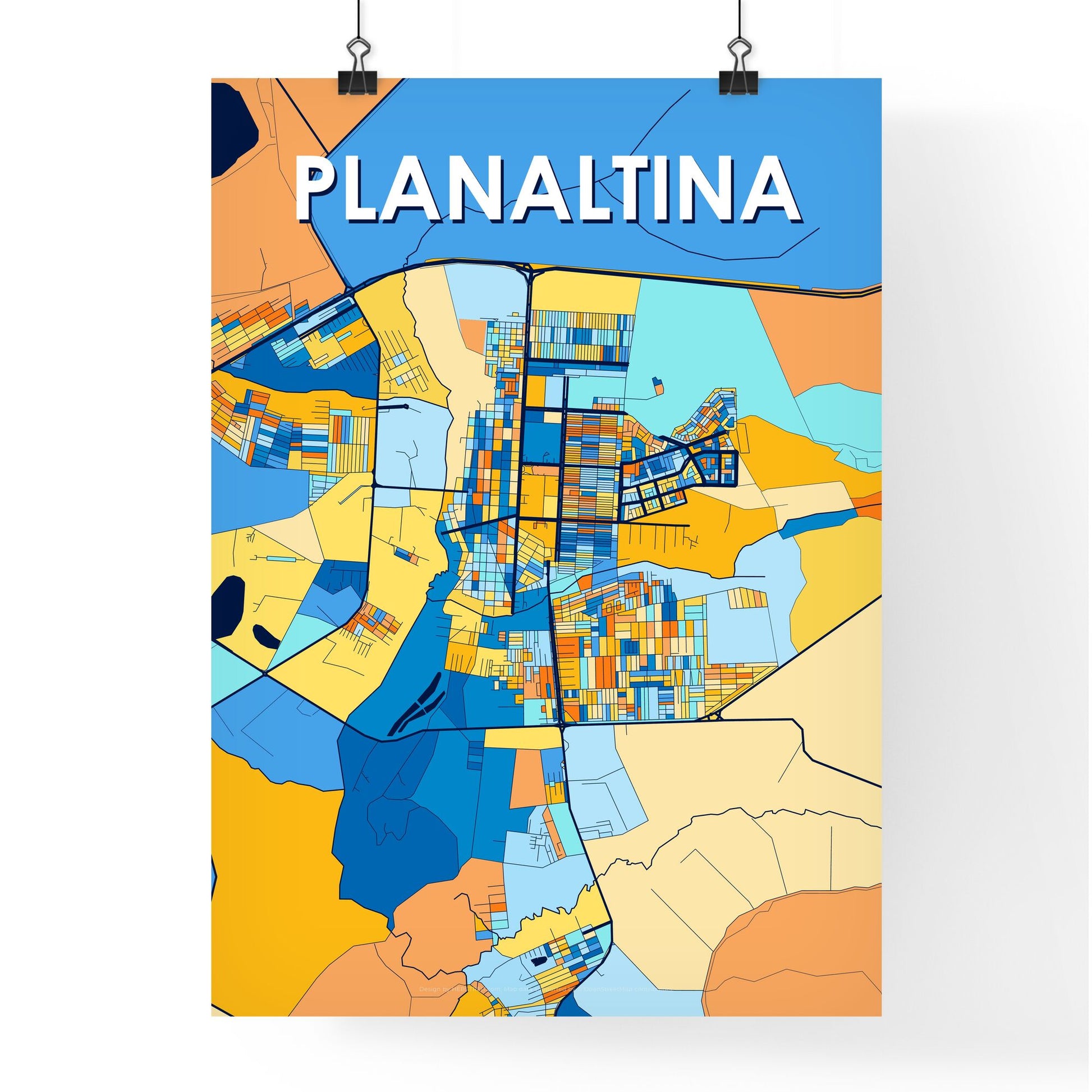 PLANALTINA BRAZIL Vibrant Colorful Art Map Poster Blue Orange