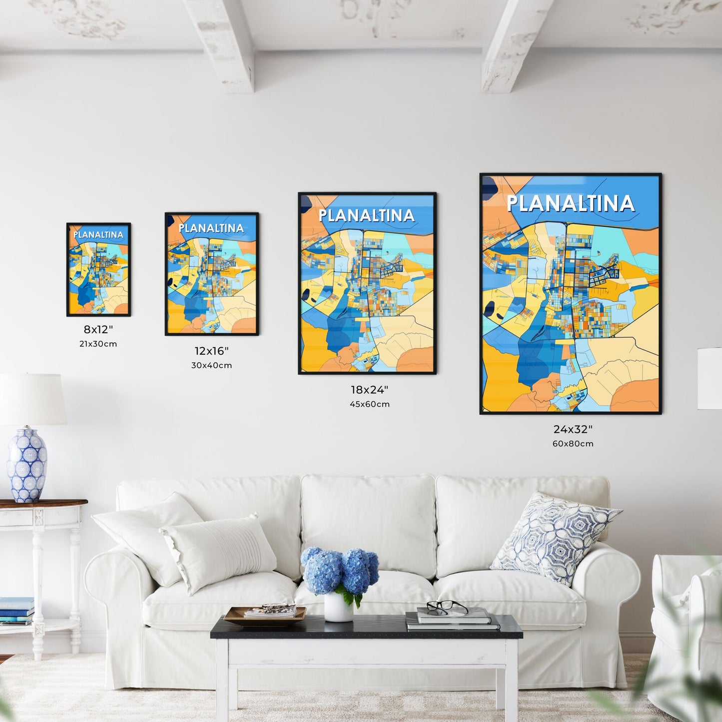 PLANALTINA BRAZIL Vibrant Colorful Art Map Poster Blue Orange