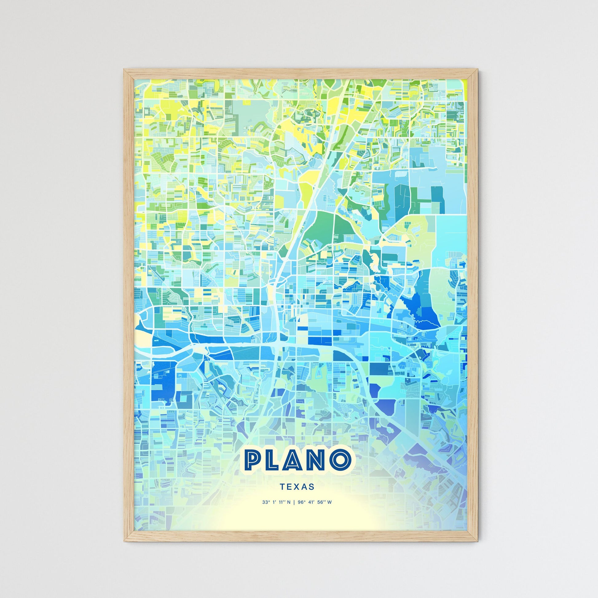 Colorful Plano Texas Fine Art Map Cool Blue