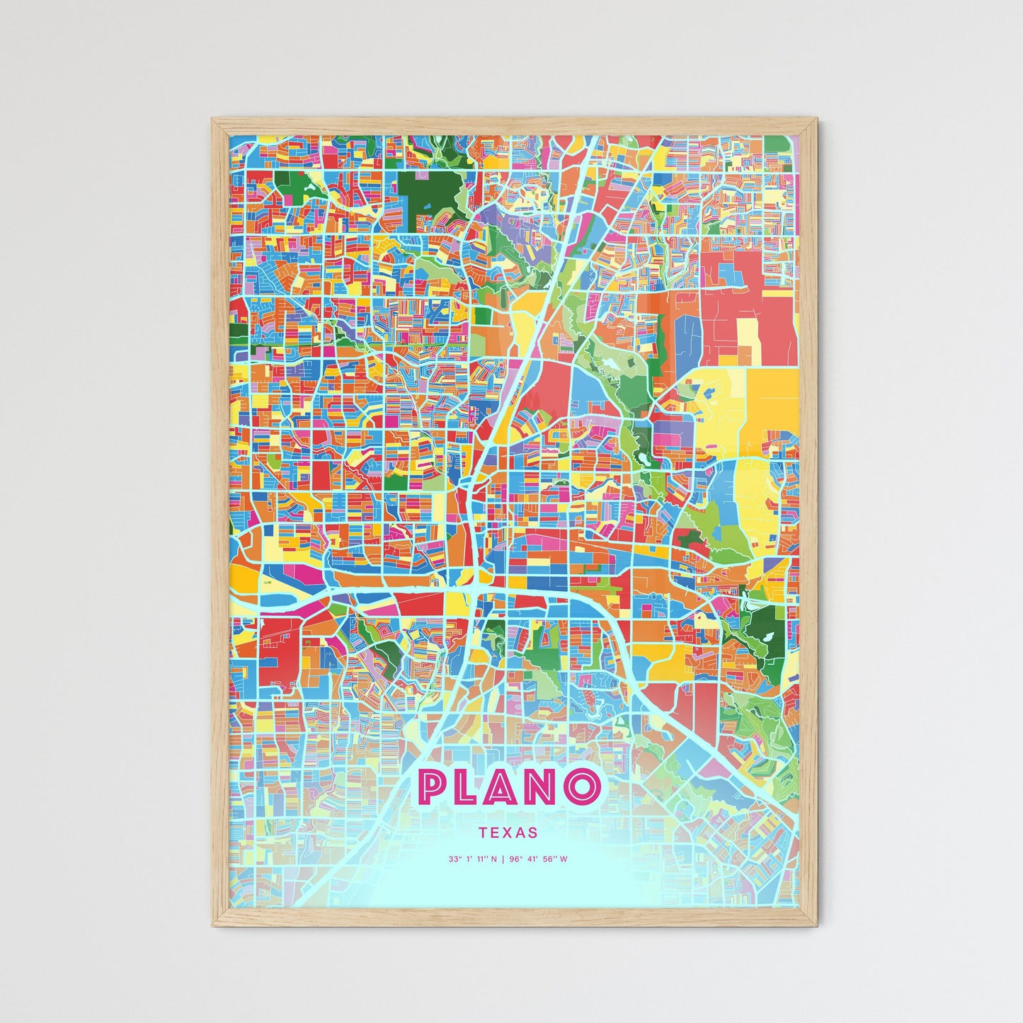 Colorful Plano Texas Fine Art Map Crazy Colors