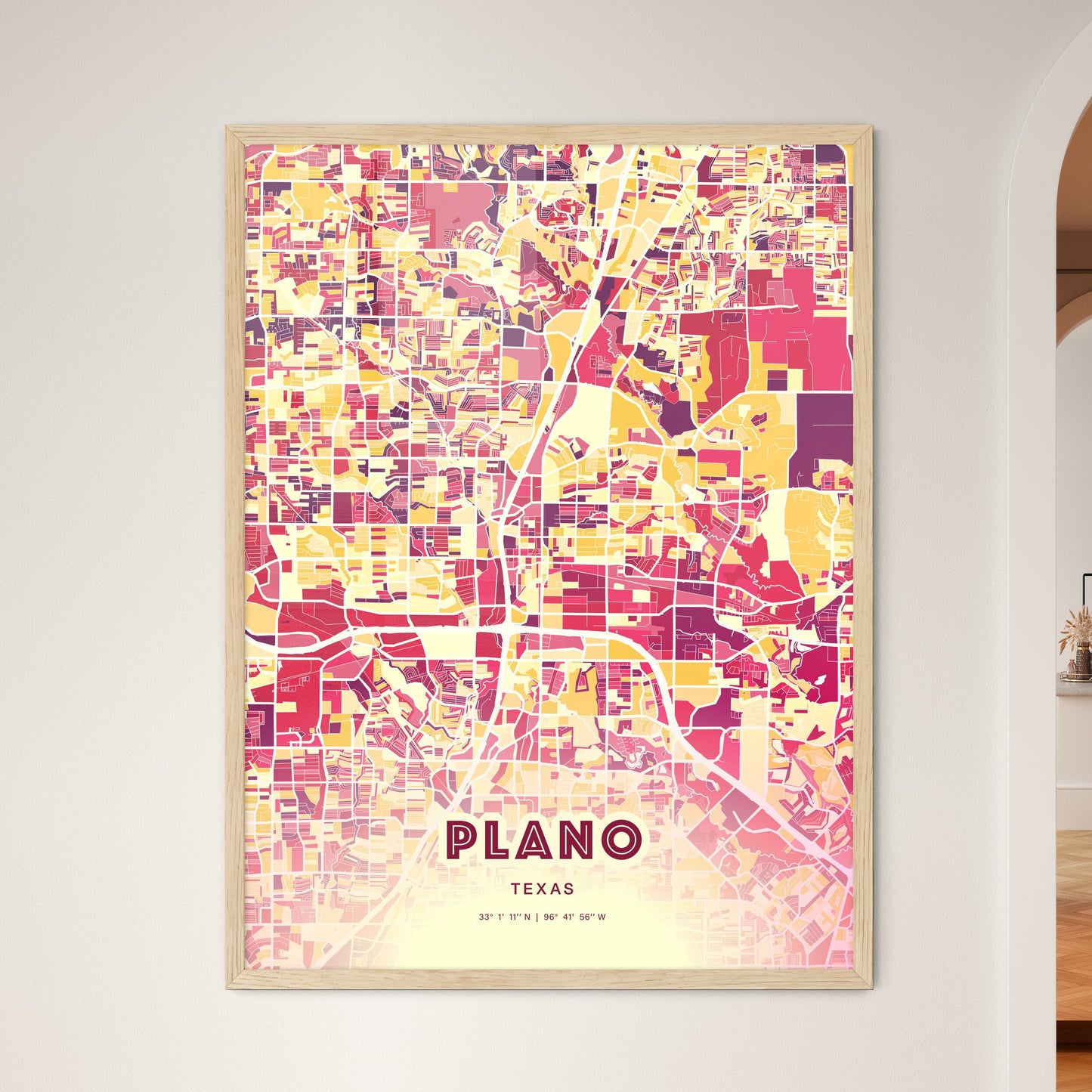 Colorful Plano Texas Fine Art Map Hot Red