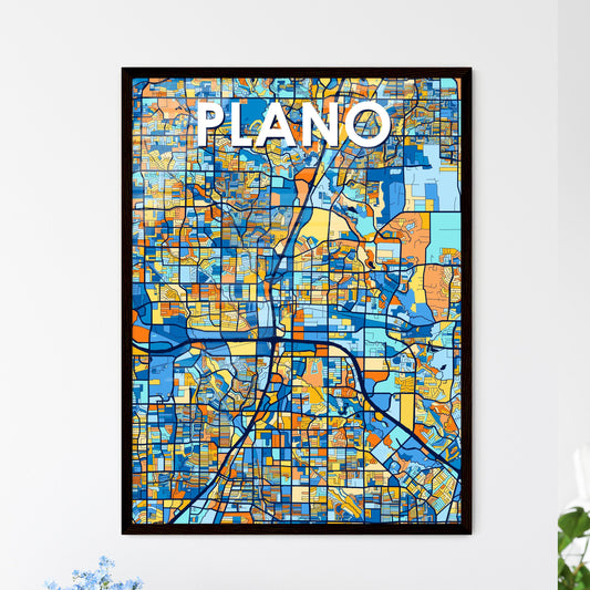 PLANO TEXAS Vibrant Colorful Art Map Poster Blue Orange