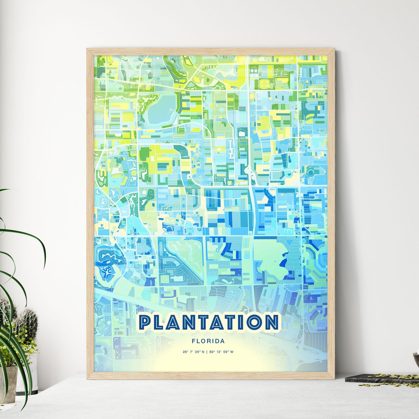 Colorful Plantation Florida Fine Art Map Cool Blue