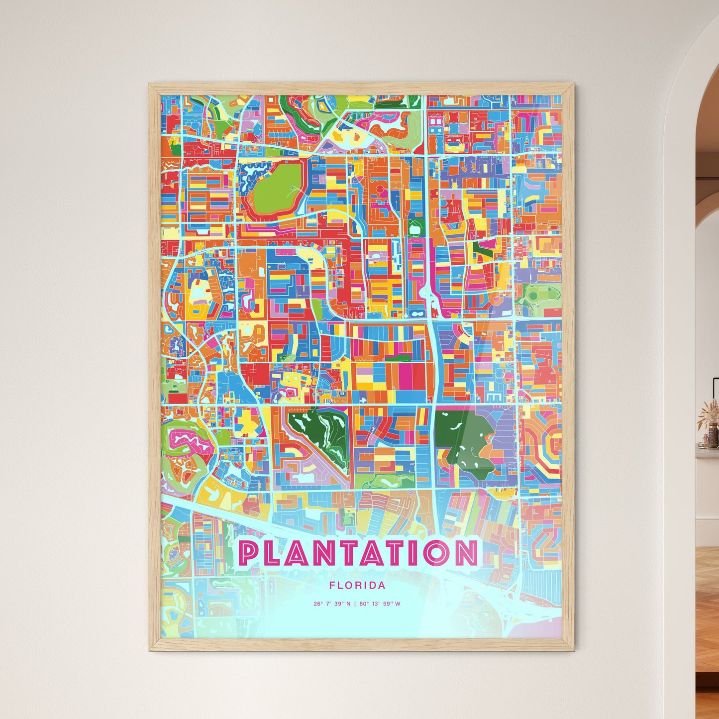 Colorful Plantation Florida Fine Art Map Crazy Colors
