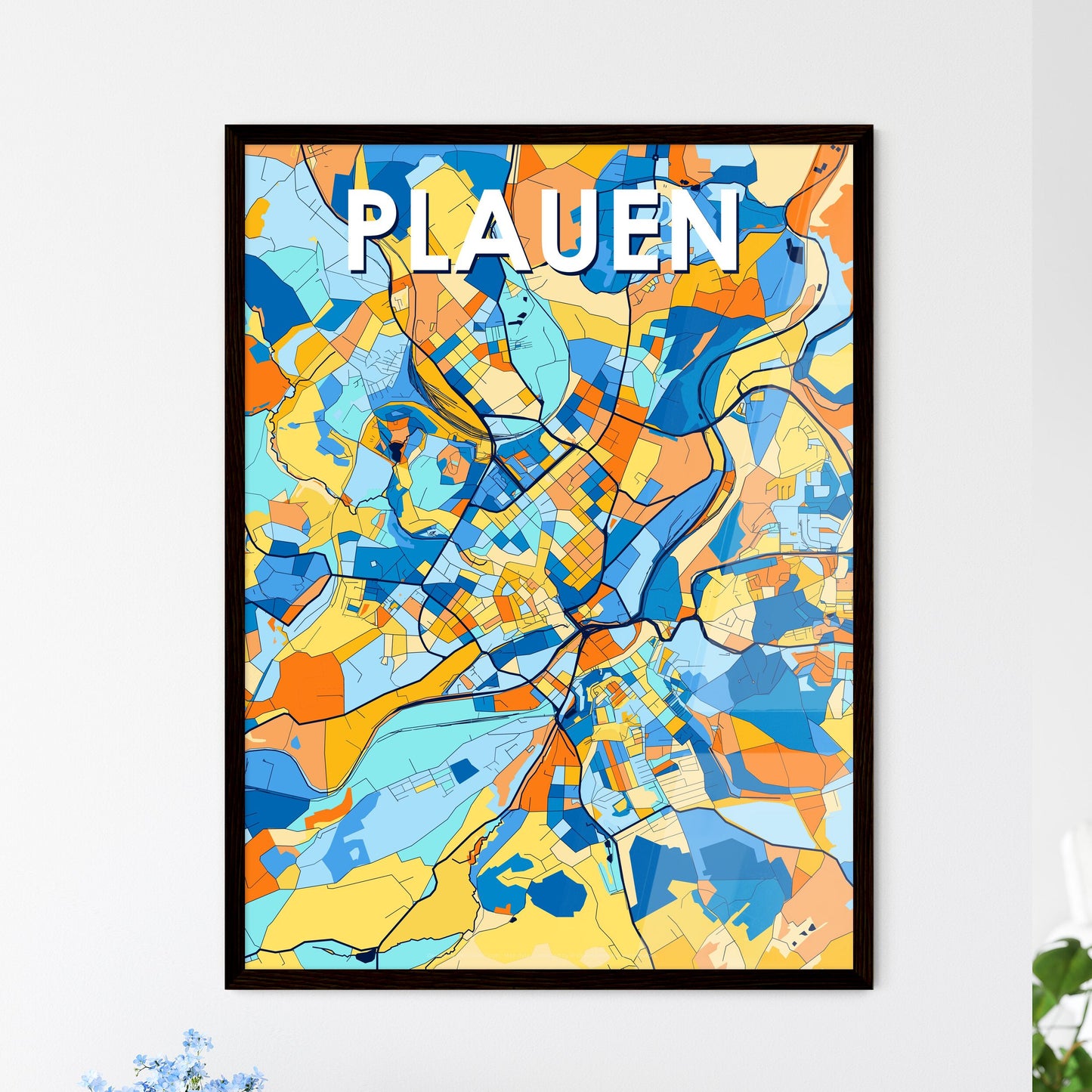 PLAUEN GERMANY Vibrant Colorful Art Map Poster Blue Orange