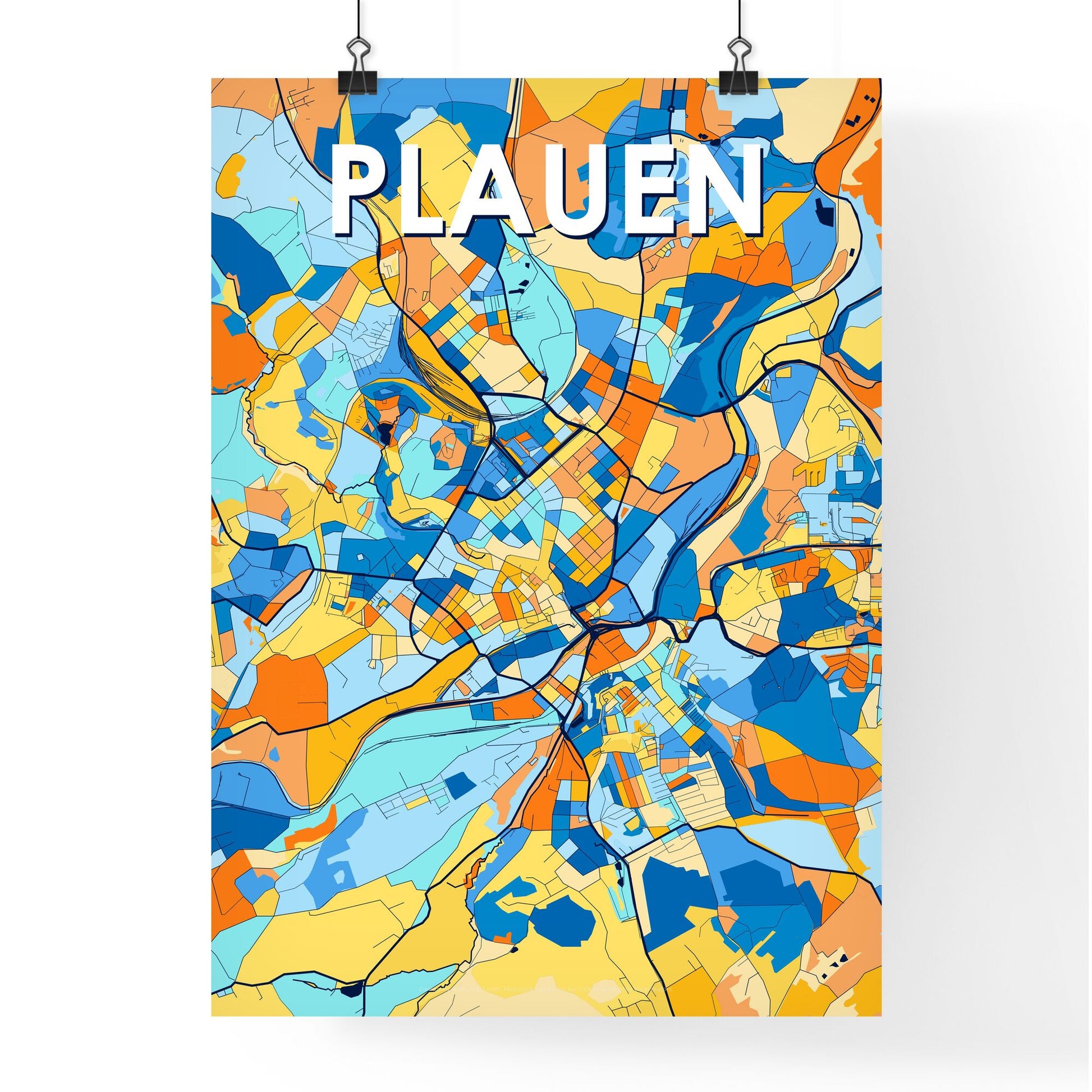 PLAUEN GERMANY Vibrant Colorful Art Map Poster Blue Orange