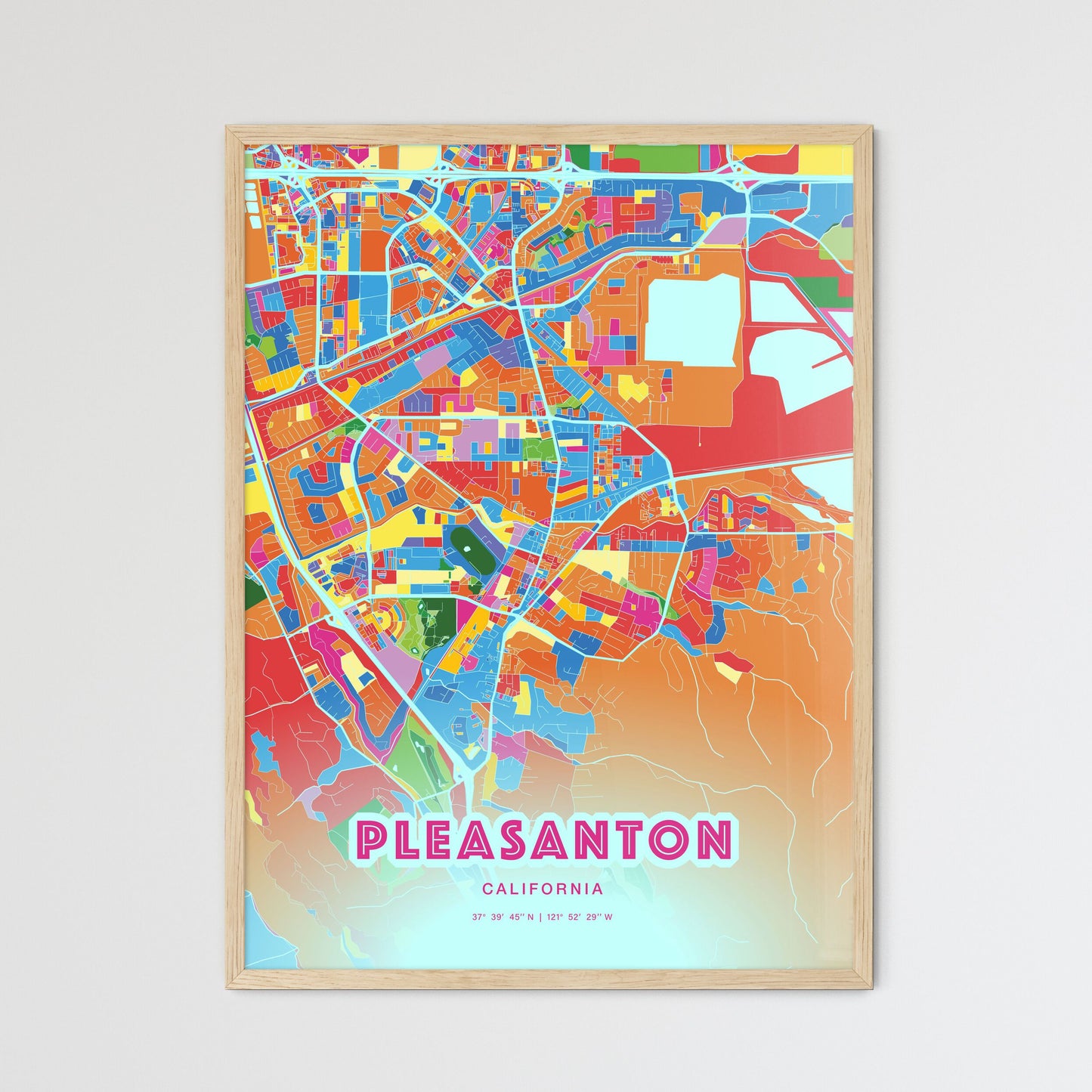 Colorful Pleasanton California Fine Art Map Crazy Colors