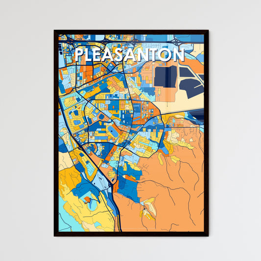 PLEASANTON CALIFORNIA Vibrant Colorful Art Map Poster Blue Orange