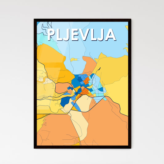 PLJEVLJA MONTENEGRO Vibrant Colorful Art Map Poster Blue Orange