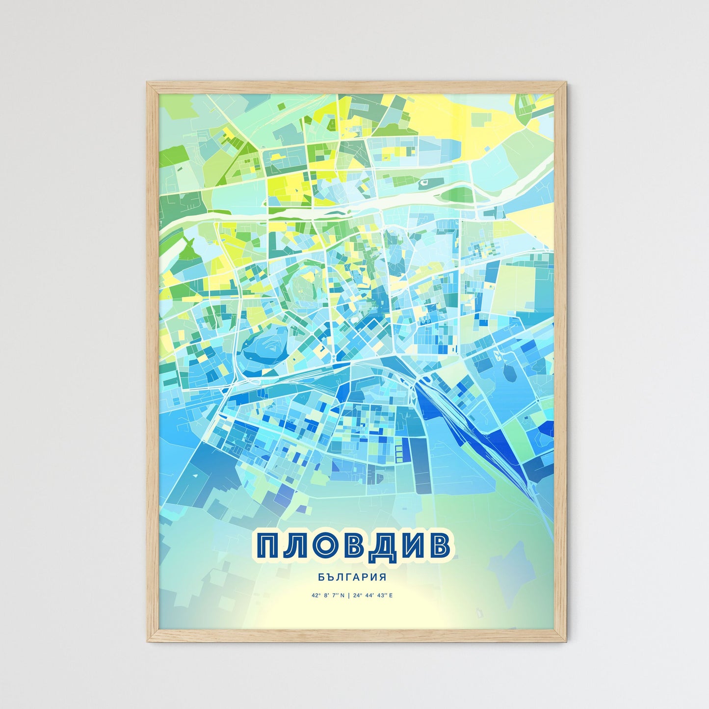 Colorful Plovdiv Bulgaria Fine Art Map Cool Blue