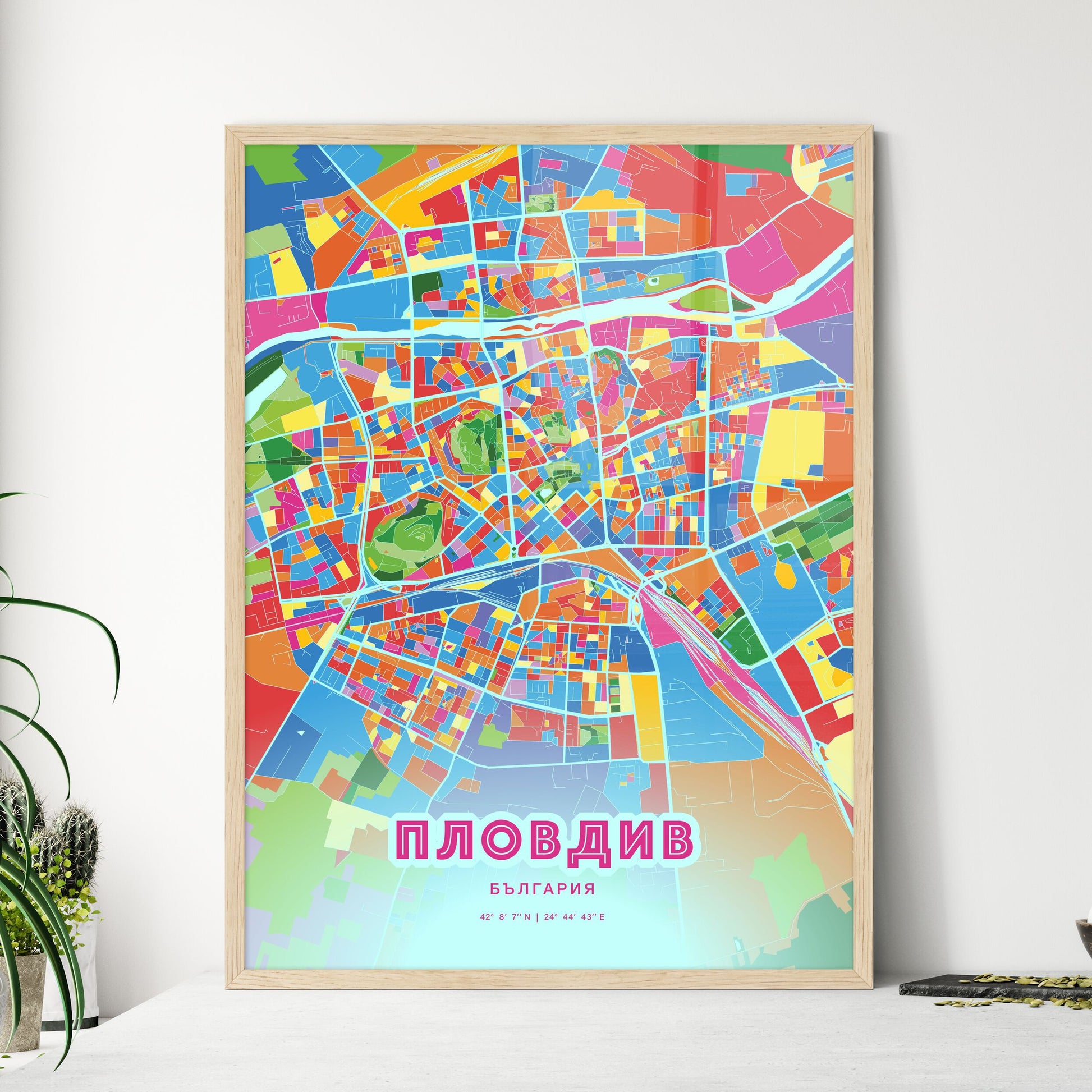 Colorful Plovdiv Bulgaria Fine Art Map Crazy Colors