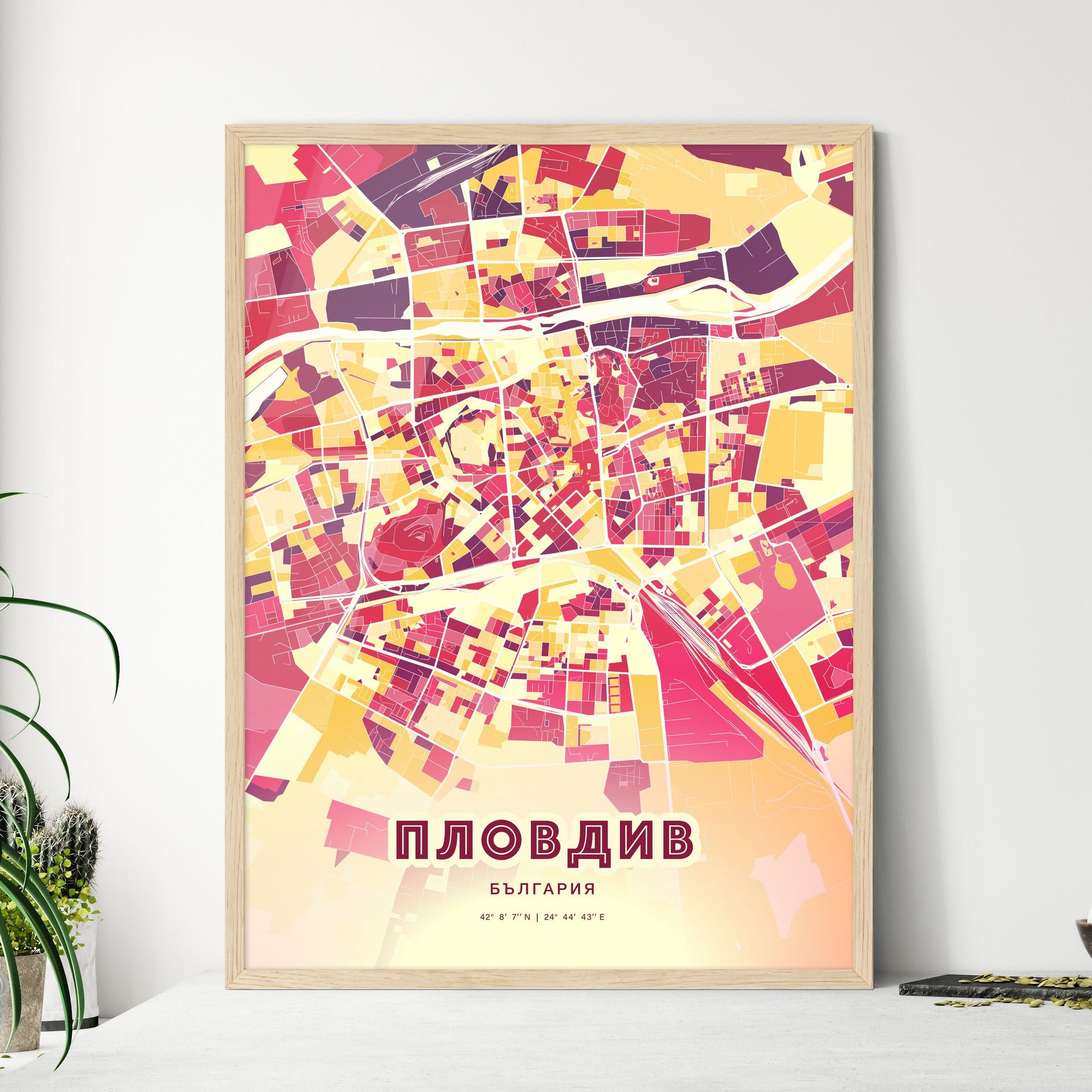 Colorful Plovdiv Bulgaria Fine Art Map Hot Red