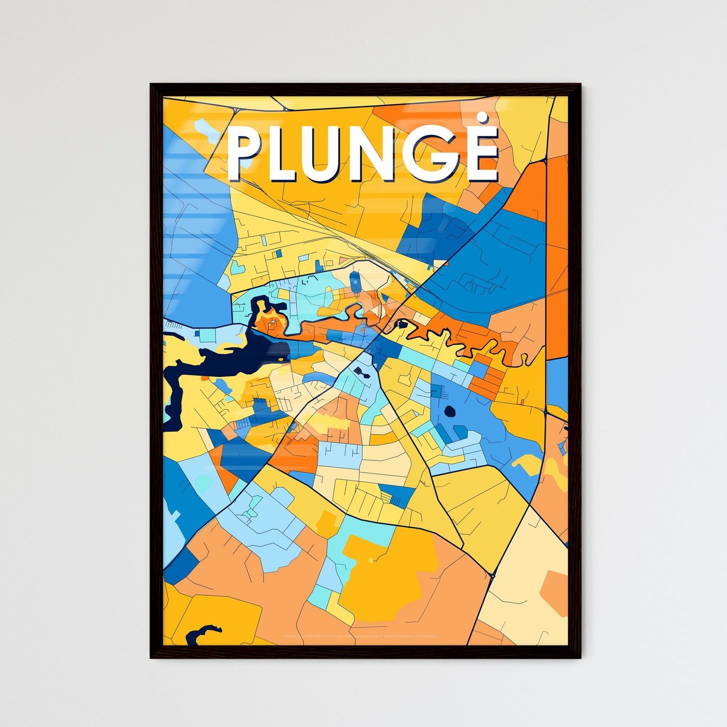 PLUNGĖ LITHUANIA Vibrant Colorful Art Map Poster Blue Orange