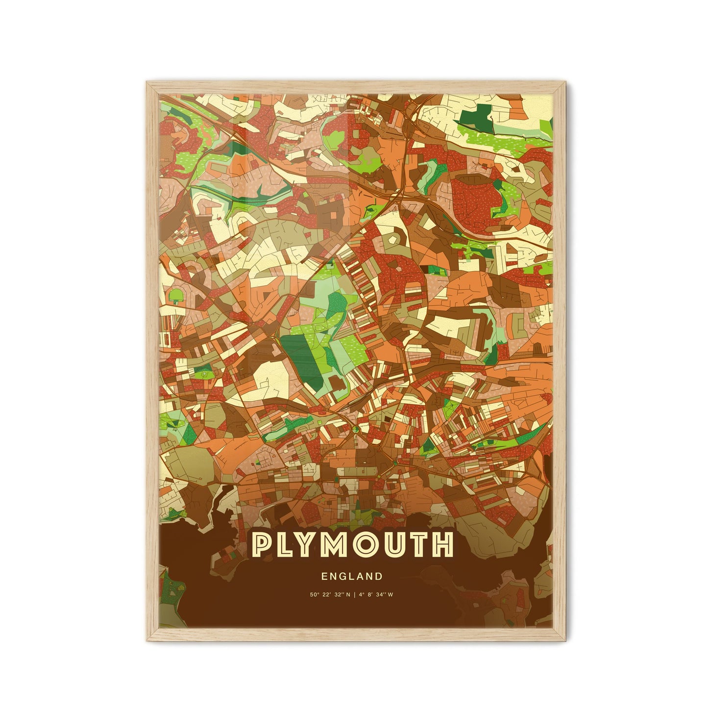Colorful Plymouth England Fine Art Map Farmhouse