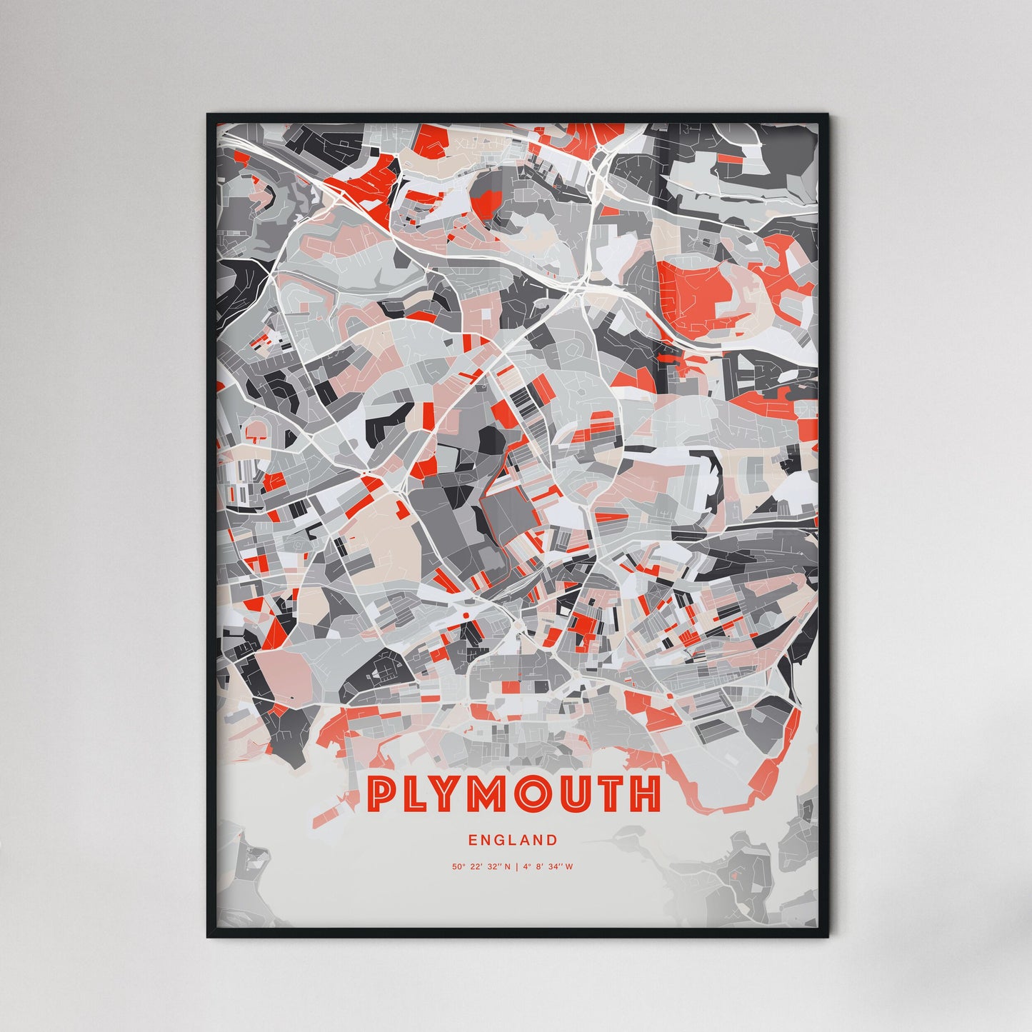 Colorful Plymouth England Fine Art Map Modern Expressive