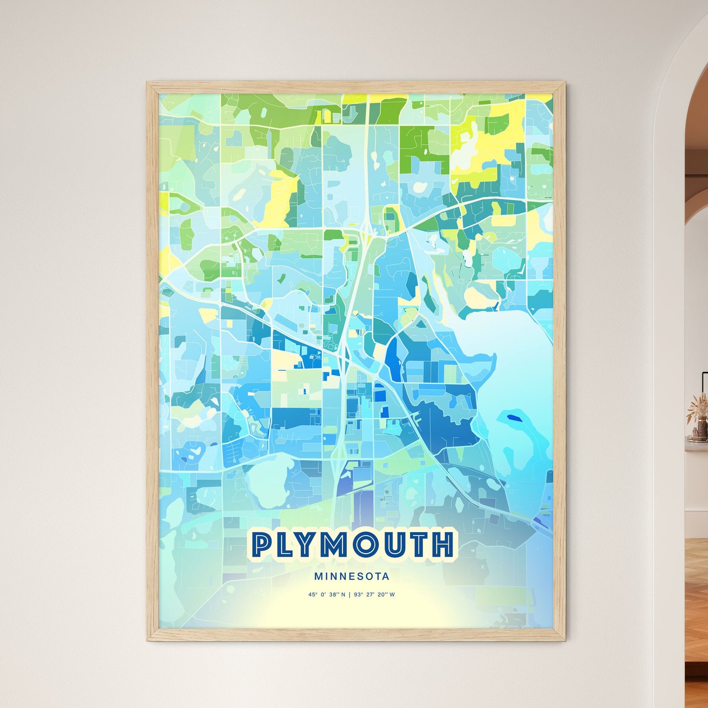 Colorful Plymouth Minnesota Fine Art Map Cool Blue