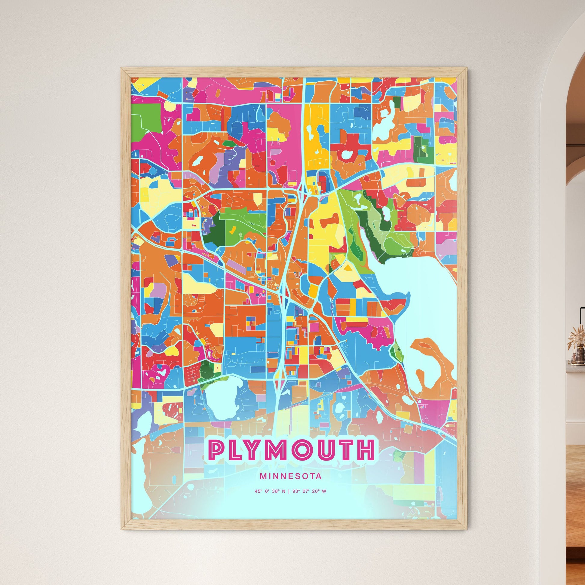 Colorful Plymouth Minnesota Fine Art Map Crazy Colors