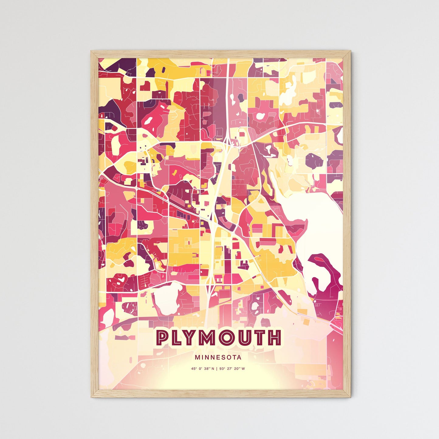 Colorful Plymouth Minnesota Fine Art Map Hot Red