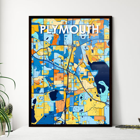 PLYMOUTH MINNESOTA Vibrant Colorful Art Map Poster Blue Orange