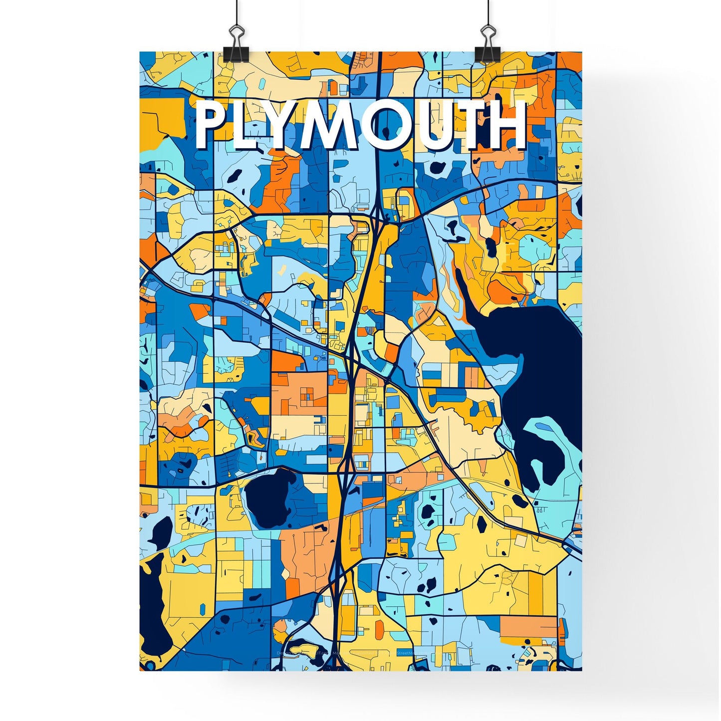 PLYMOUTH MINNESOTA Vibrant Colorful Art Map Poster Blue Orange