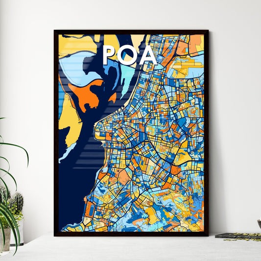 POA BRAZIL Vibrant Colorful Art Map Poster Blue Orange