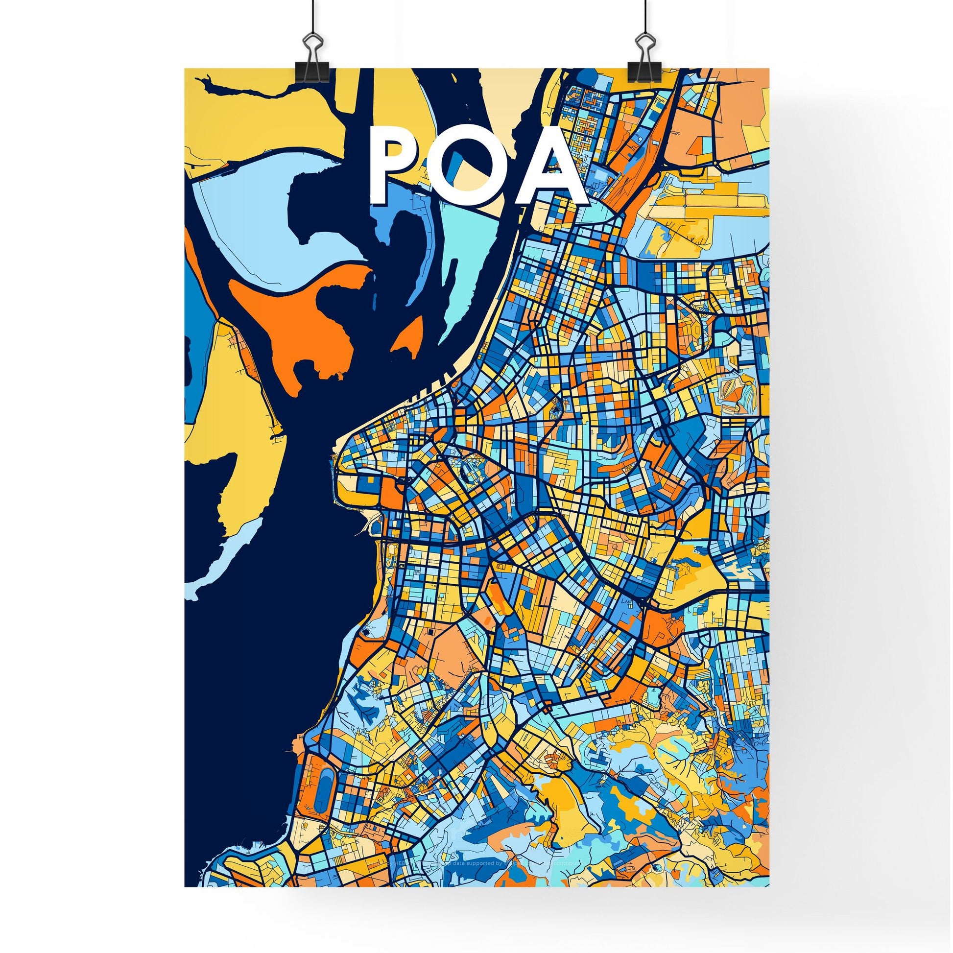 POA BRAZIL Vibrant Colorful Art Map Poster Blue Orange